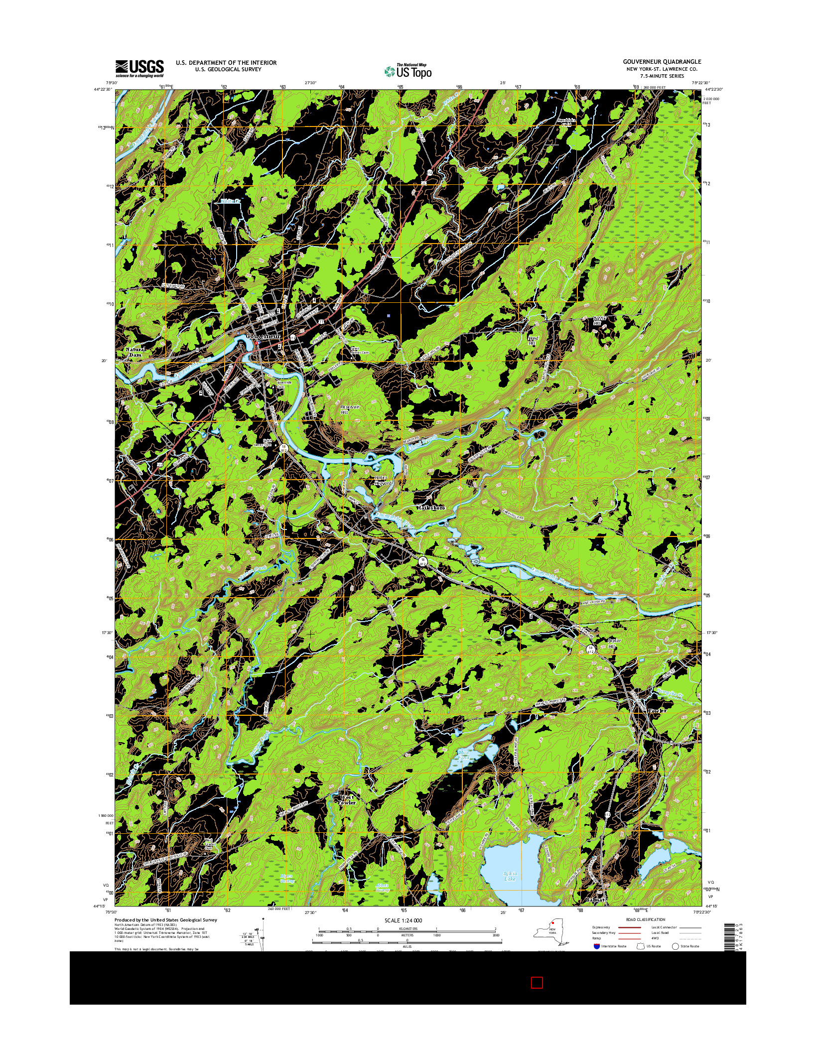 USGS US TOPO 7.5-MINUTE MAP FOR GOUVERNEUR, NY 2016