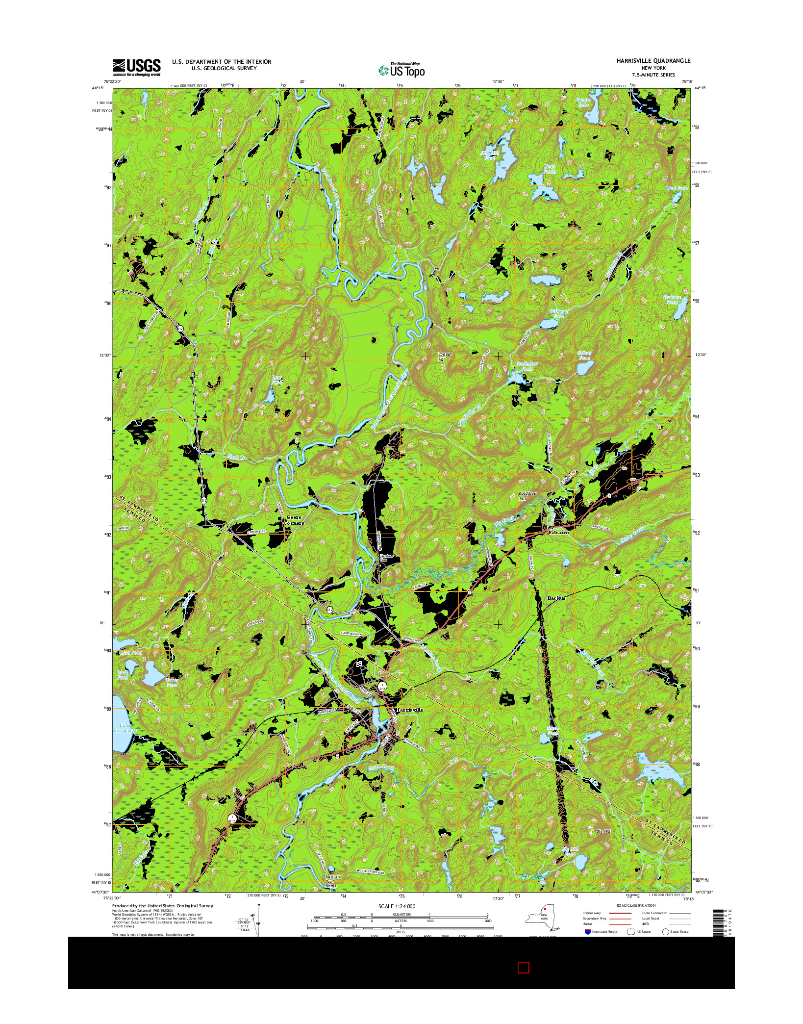 USGS US TOPO 7.5-MINUTE MAP FOR HARRISVILLE, NY 2016