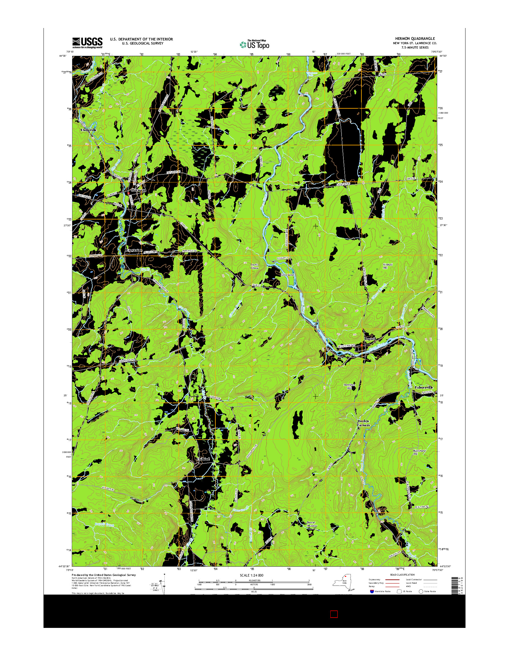 USGS US TOPO 7.5-MINUTE MAP FOR HERMON, NY 2016