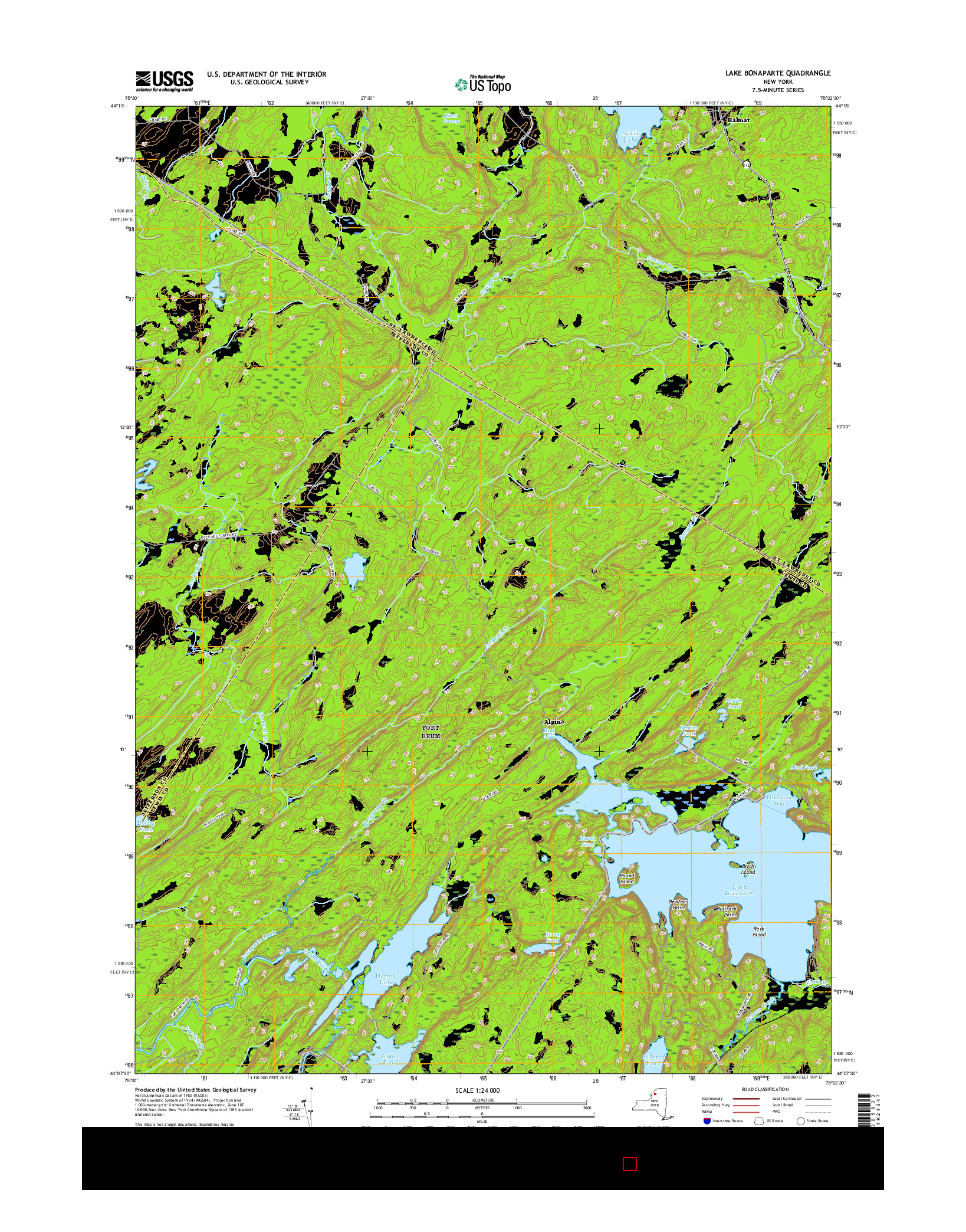 USGS US TOPO 7.5-MINUTE MAP FOR LAKE BONAPARTE, NY 2016