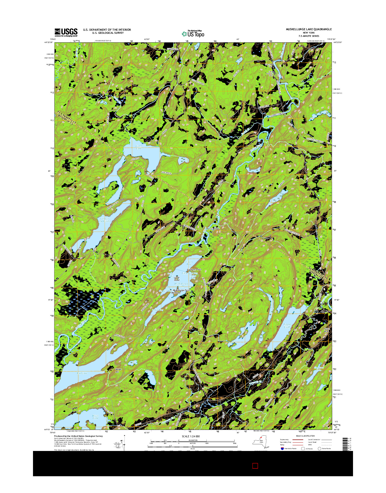 USGS US TOPO 7.5-MINUTE MAP FOR MUSKELLUNGE LAKE, NY 2016