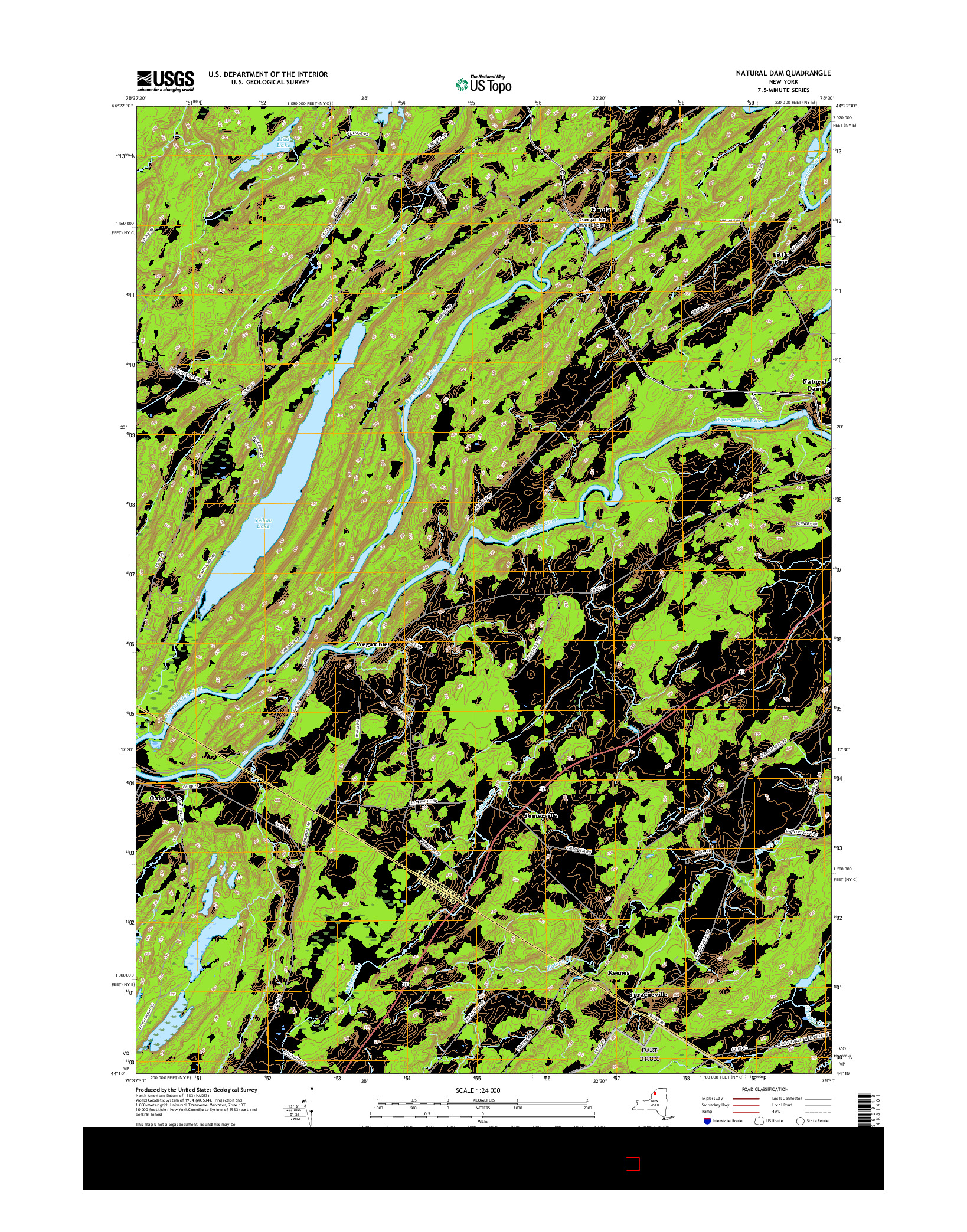 USGS US TOPO 7.5-MINUTE MAP FOR NATURAL DAM, NY 2016