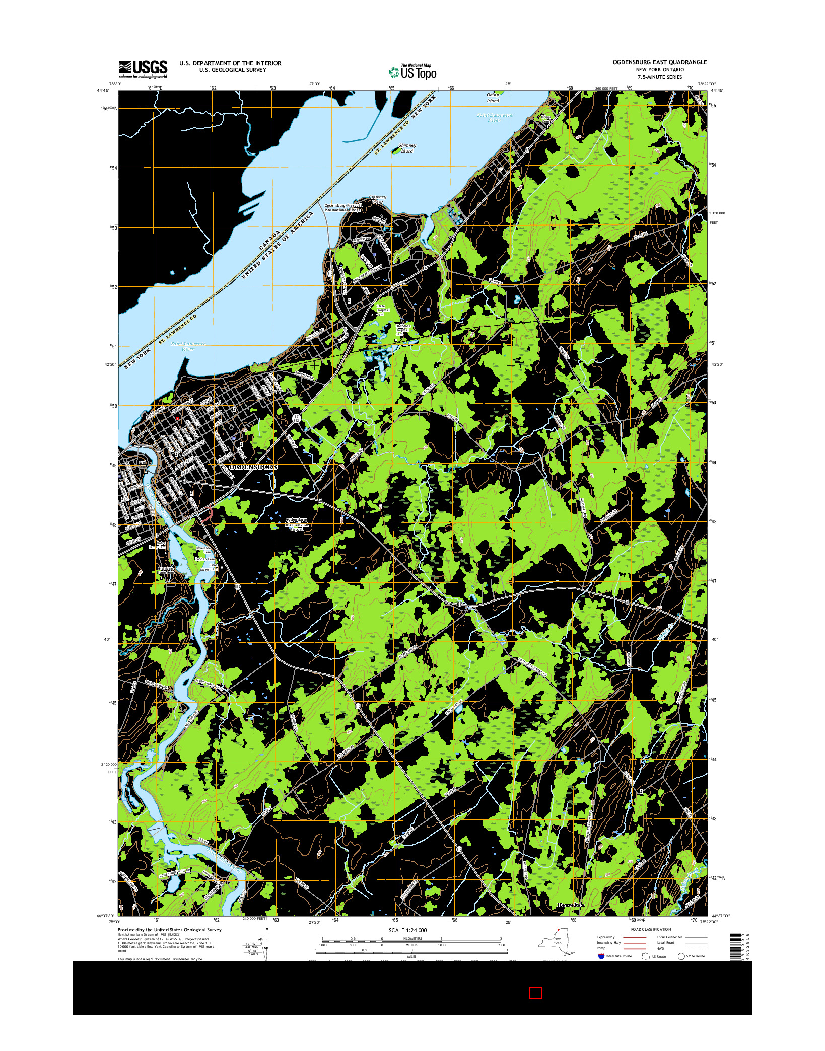 USGS US TOPO 7.5-MINUTE MAP FOR OGDENSBURG EAST, NY-ON 2016