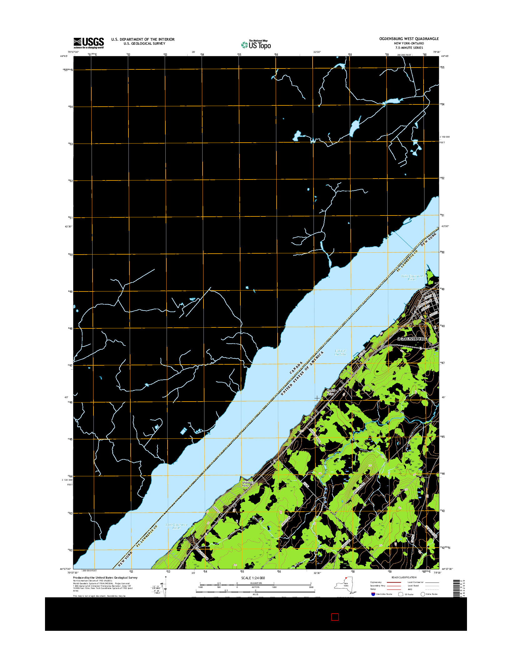 USGS US TOPO 7.5-MINUTE MAP FOR OGDENSBURG WEST, NY-ON 2016