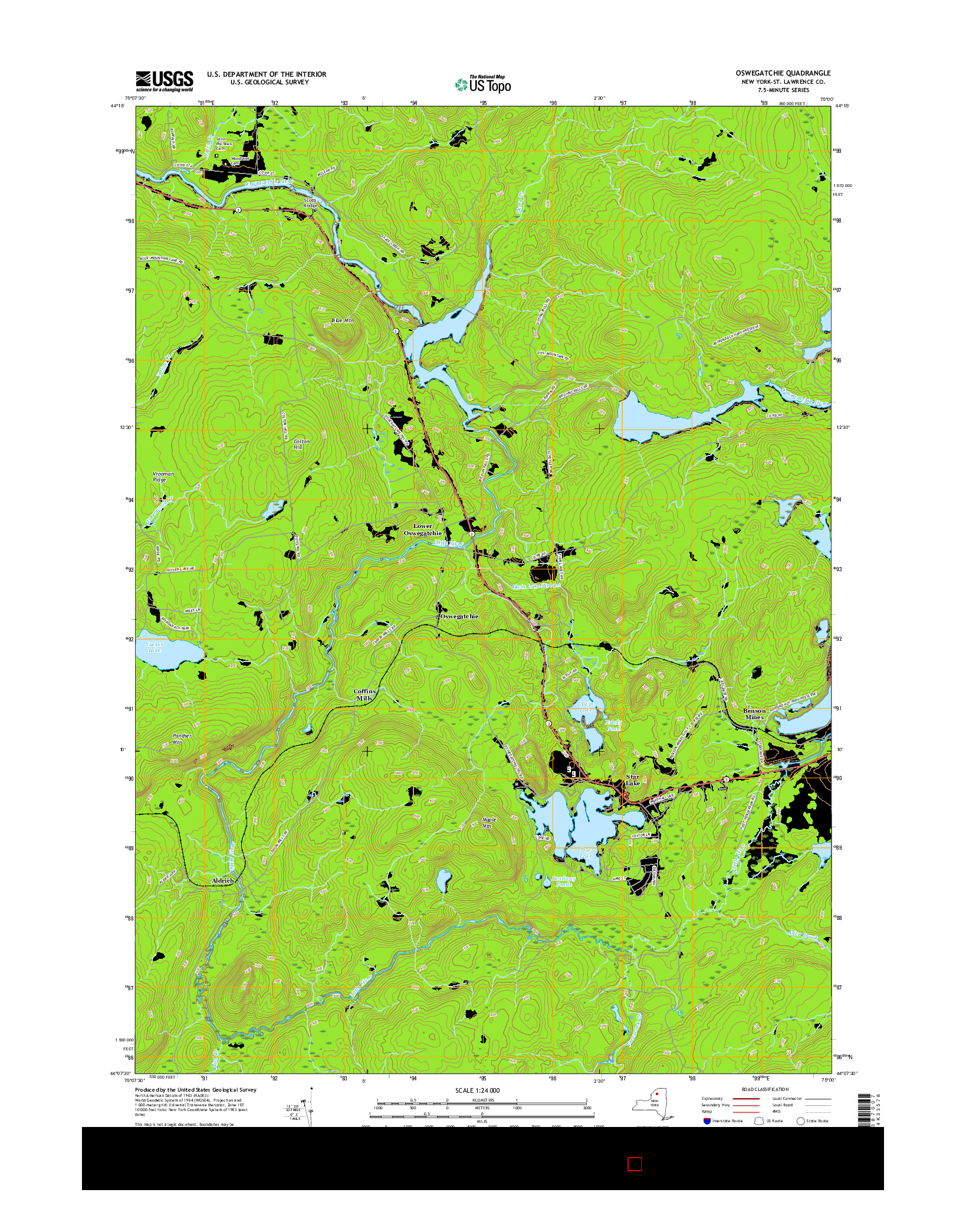 USGS US TOPO 7.5-MINUTE MAP FOR OSWEGATCHIE, NY 2016
