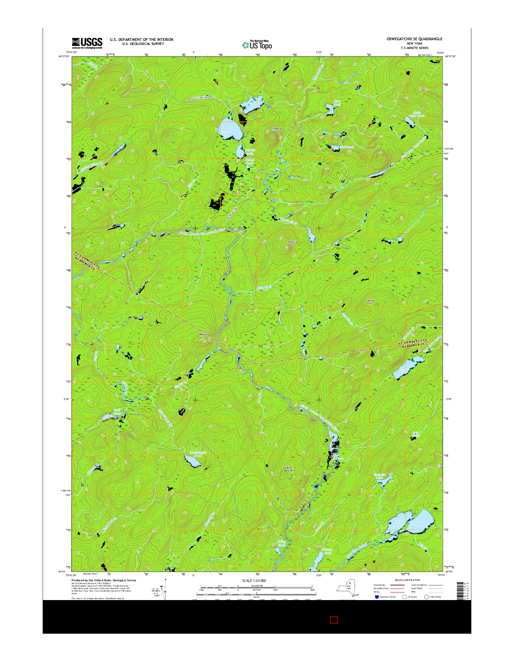 USGS US TOPO 7.5-MINUTE MAP FOR OSWEGATCHIE SE, NY 2016