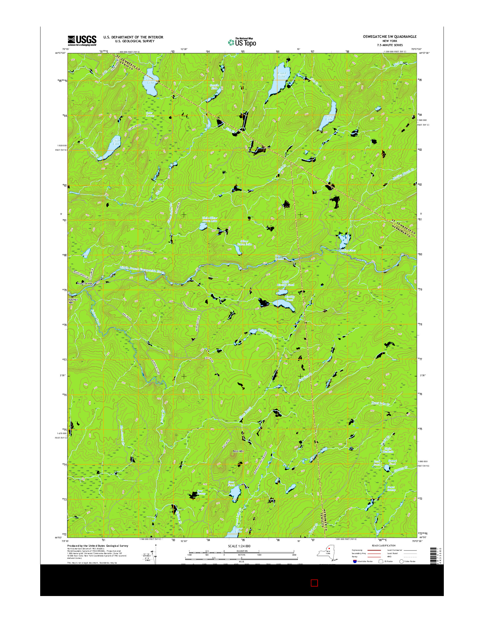 USGS US TOPO 7.5-MINUTE MAP FOR OSWEGATCHIE SW, NY 2016