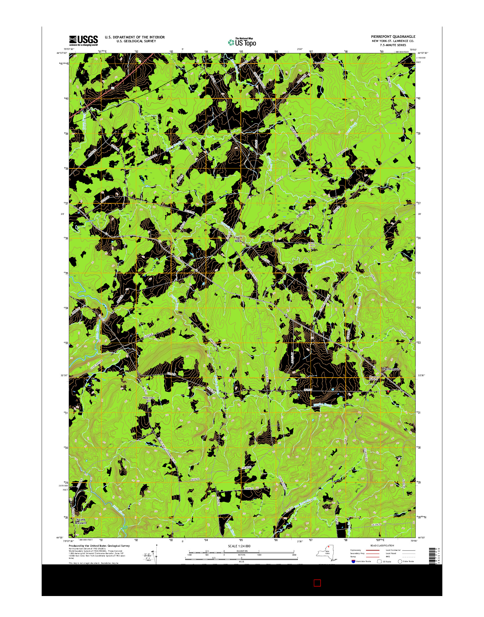 USGS US TOPO 7.5-MINUTE MAP FOR PIERREPONT, NY 2016