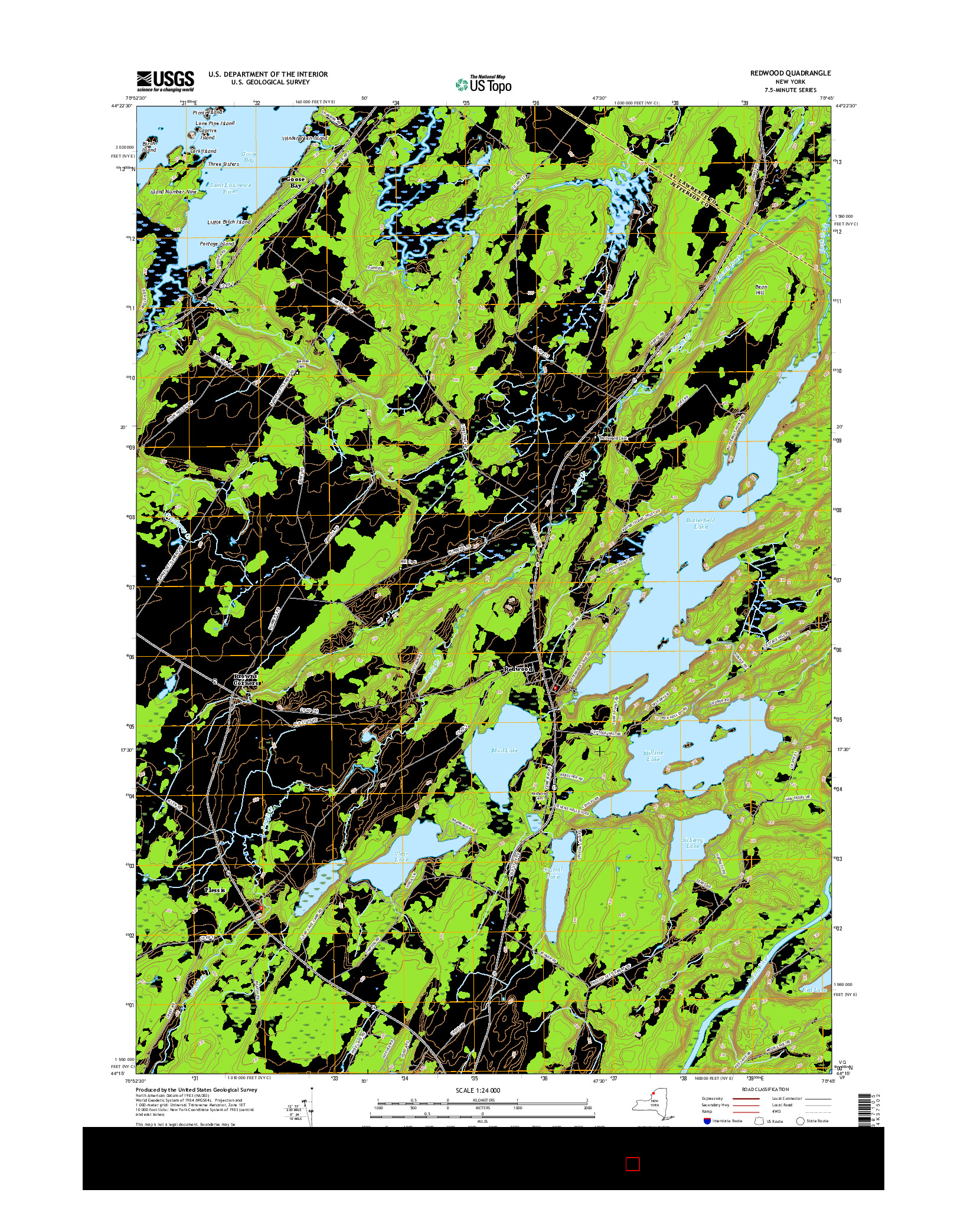 USGS US TOPO 7.5-MINUTE MAP FOR REDWOOD, NY 2016