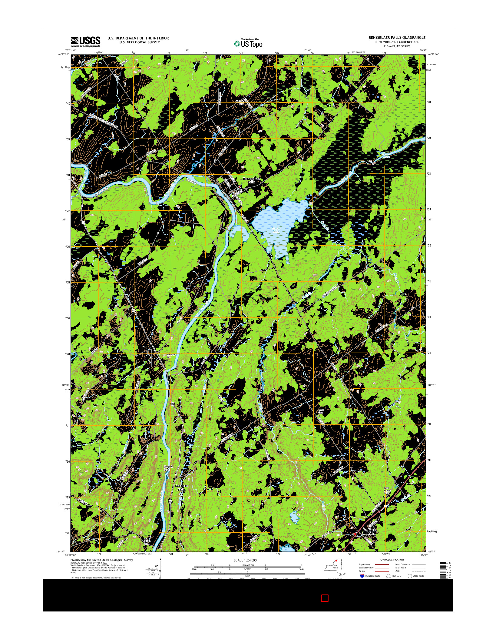 USGS US TOPO 7.5-MINUTE MAP FOR RENSSELAER FALLS, NY 2016