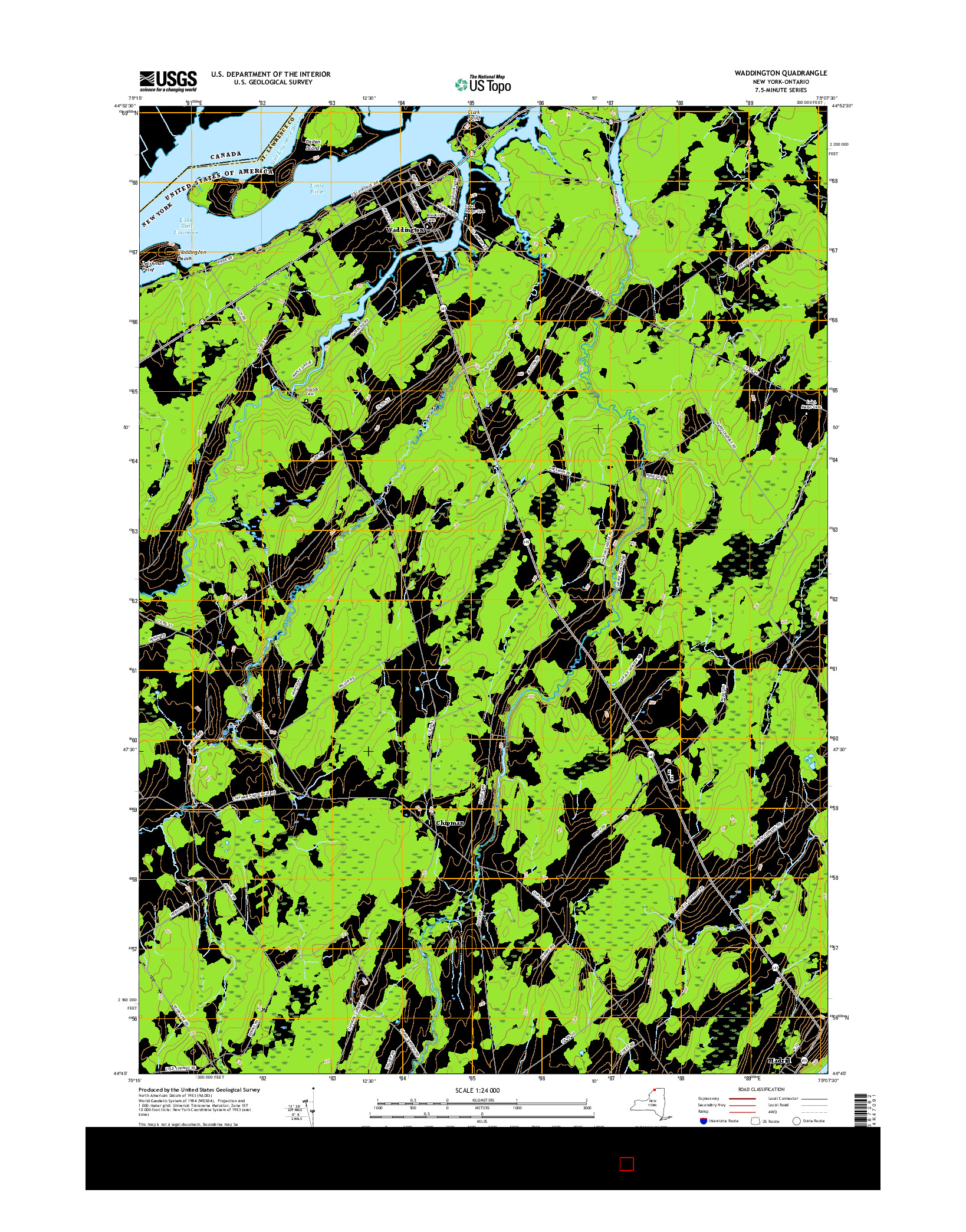 USGS US TOPO 7.5-MINUTE MAP FOR WADDINGTON, NY-ON 2016