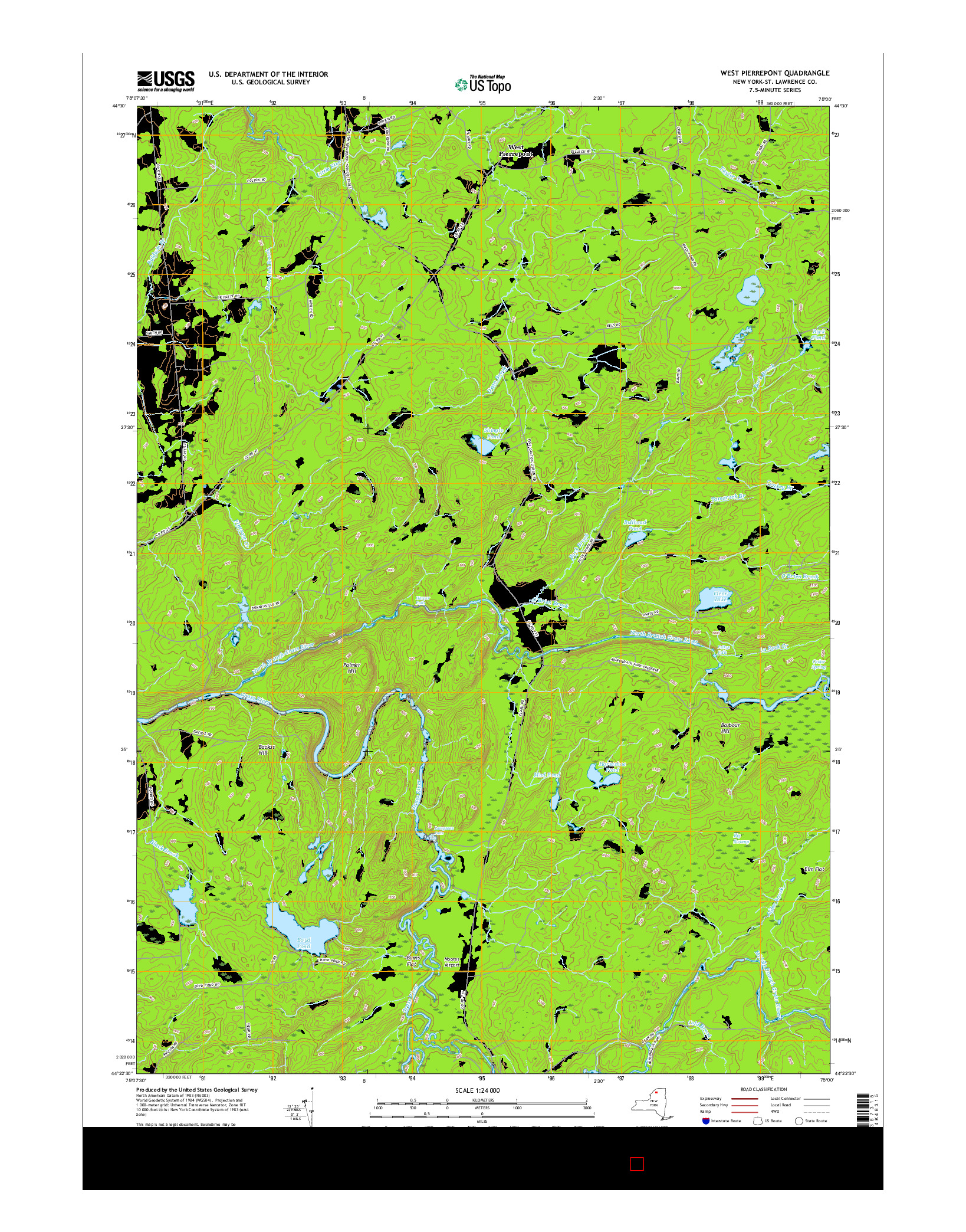 USGS US TOPO 7.5-MINUTE MAP FOR WEST PIERREPONT, NY 2016