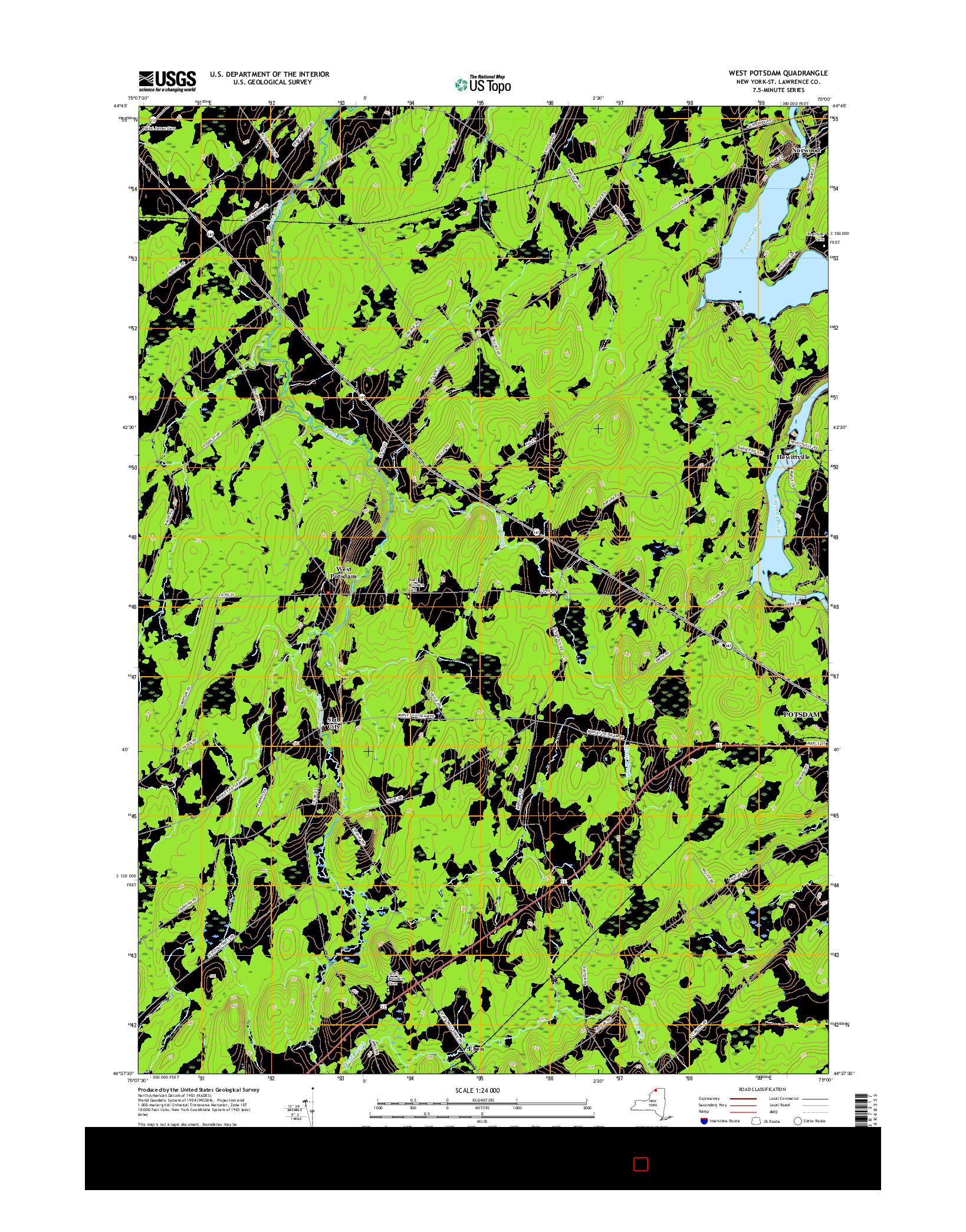 USGS US TOPO 7.5-MINUTE MAP FOR WEST POTSDAM, NY 2016