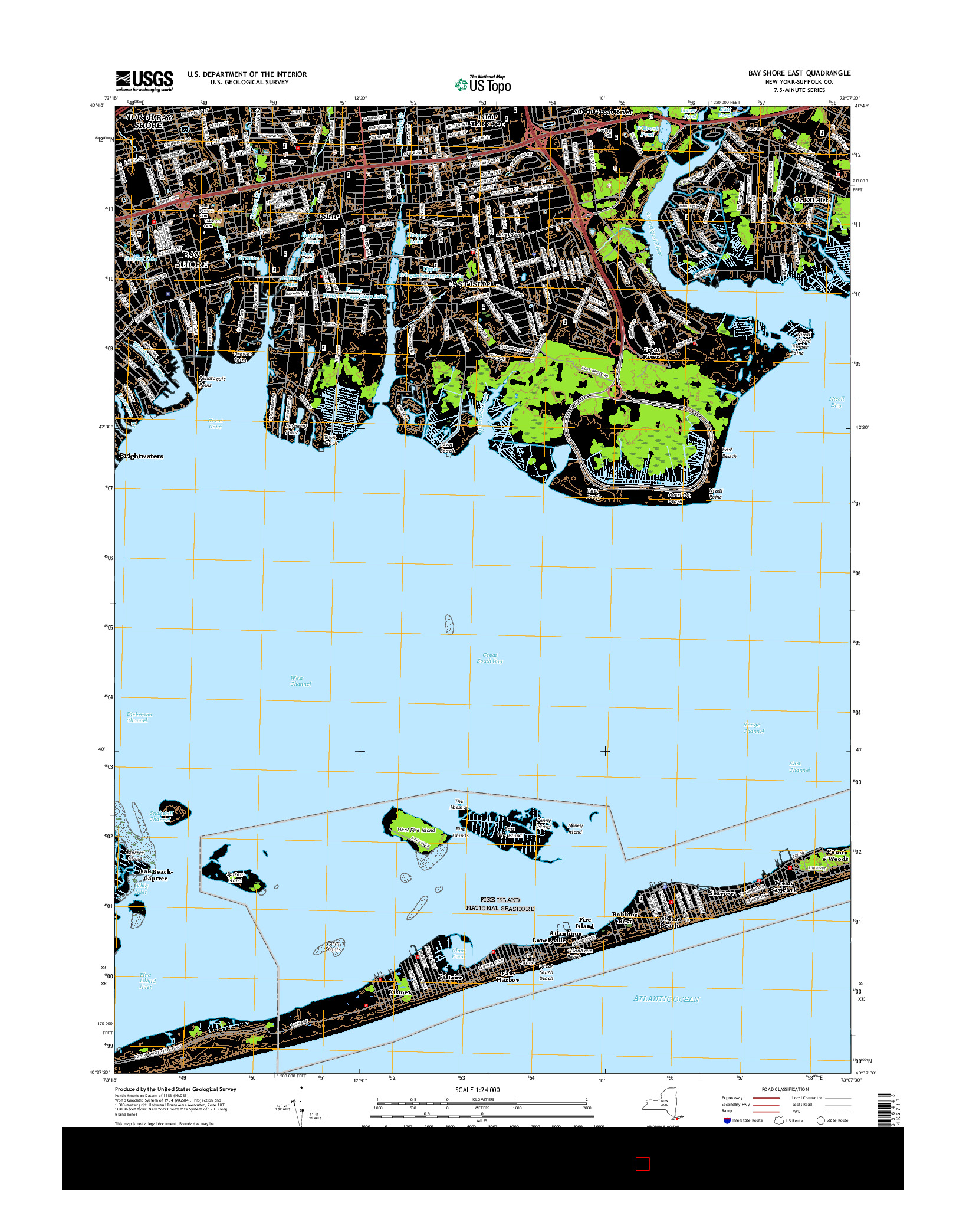 USGS US TOPO 7.5-MINUTE MAP FOR BAY SHORE EAST, NY 2016