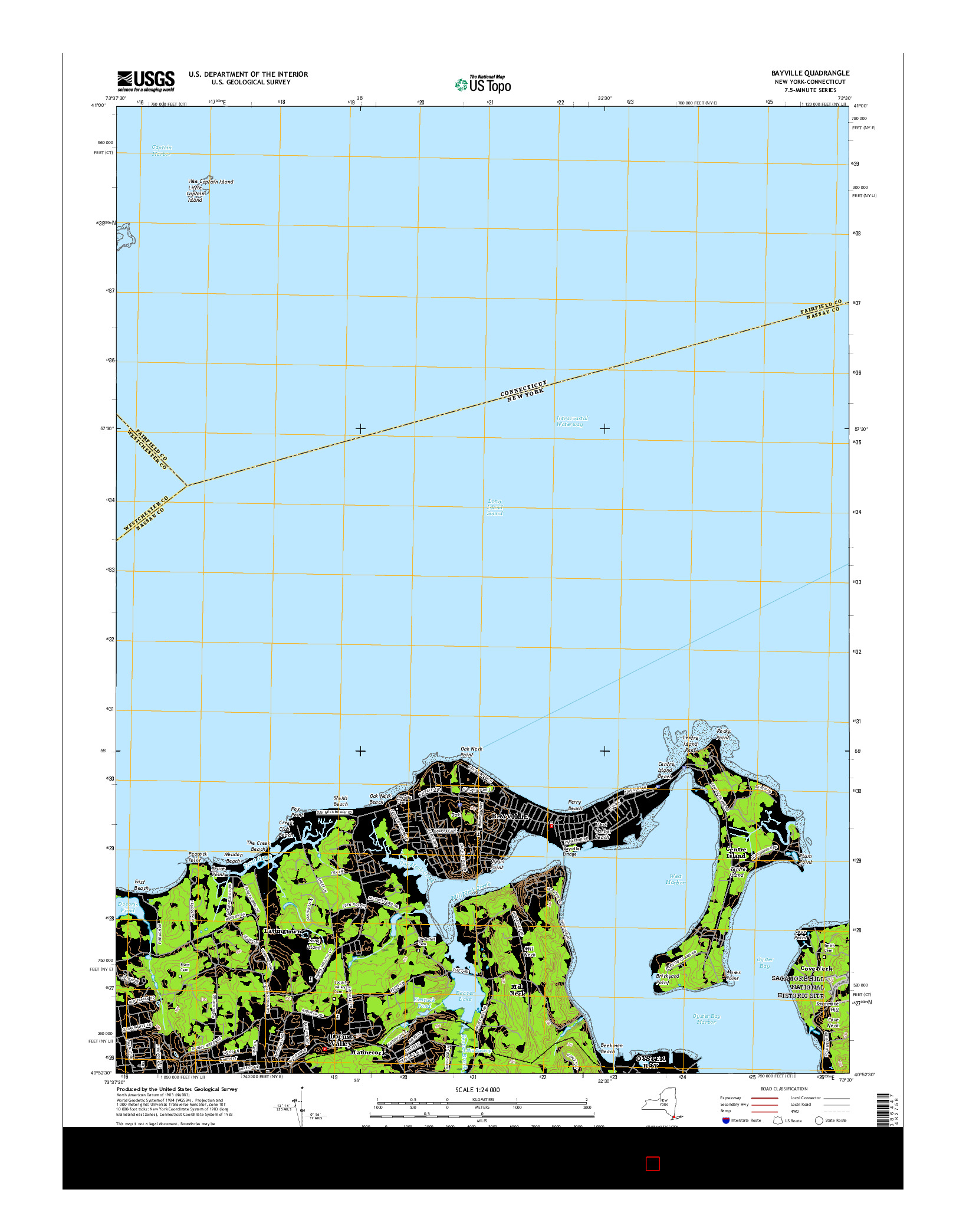 USGS US TOPO 7.5-MINUTE MAP FOR BAYVILLE, NY-CT 2016