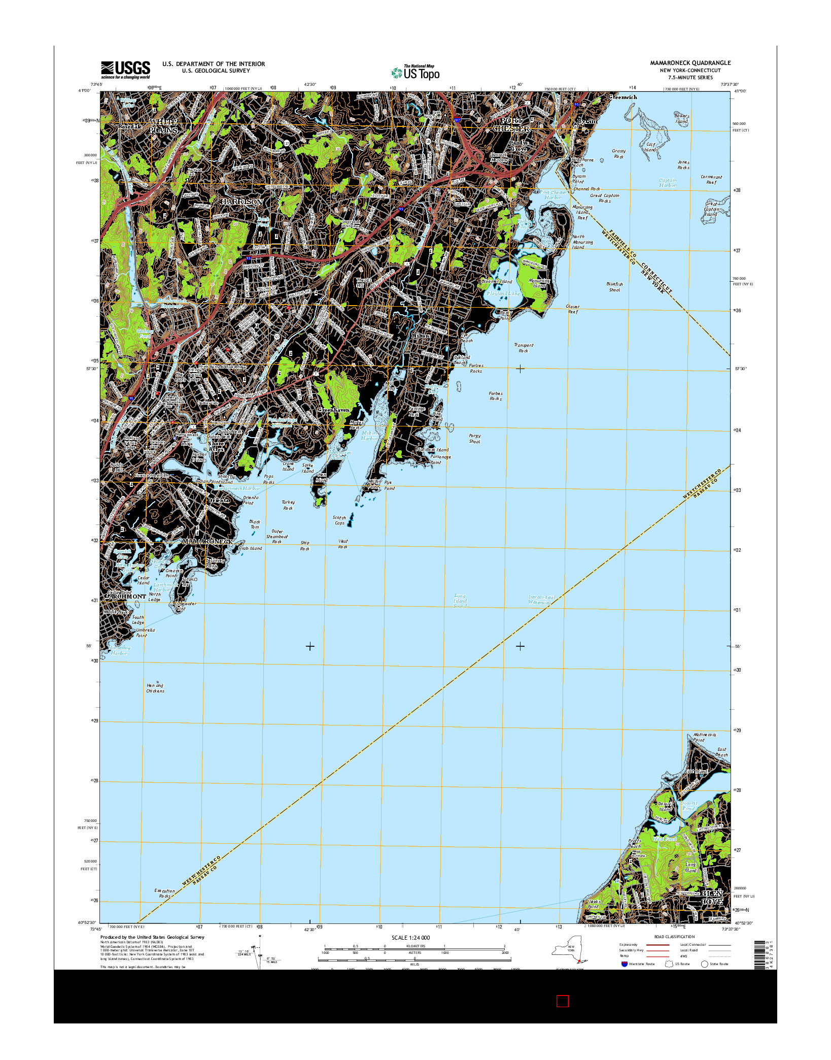 USGS US TOPO 7.5-MINUTE MAP FOR MAMARONECK, NY-CT 2016