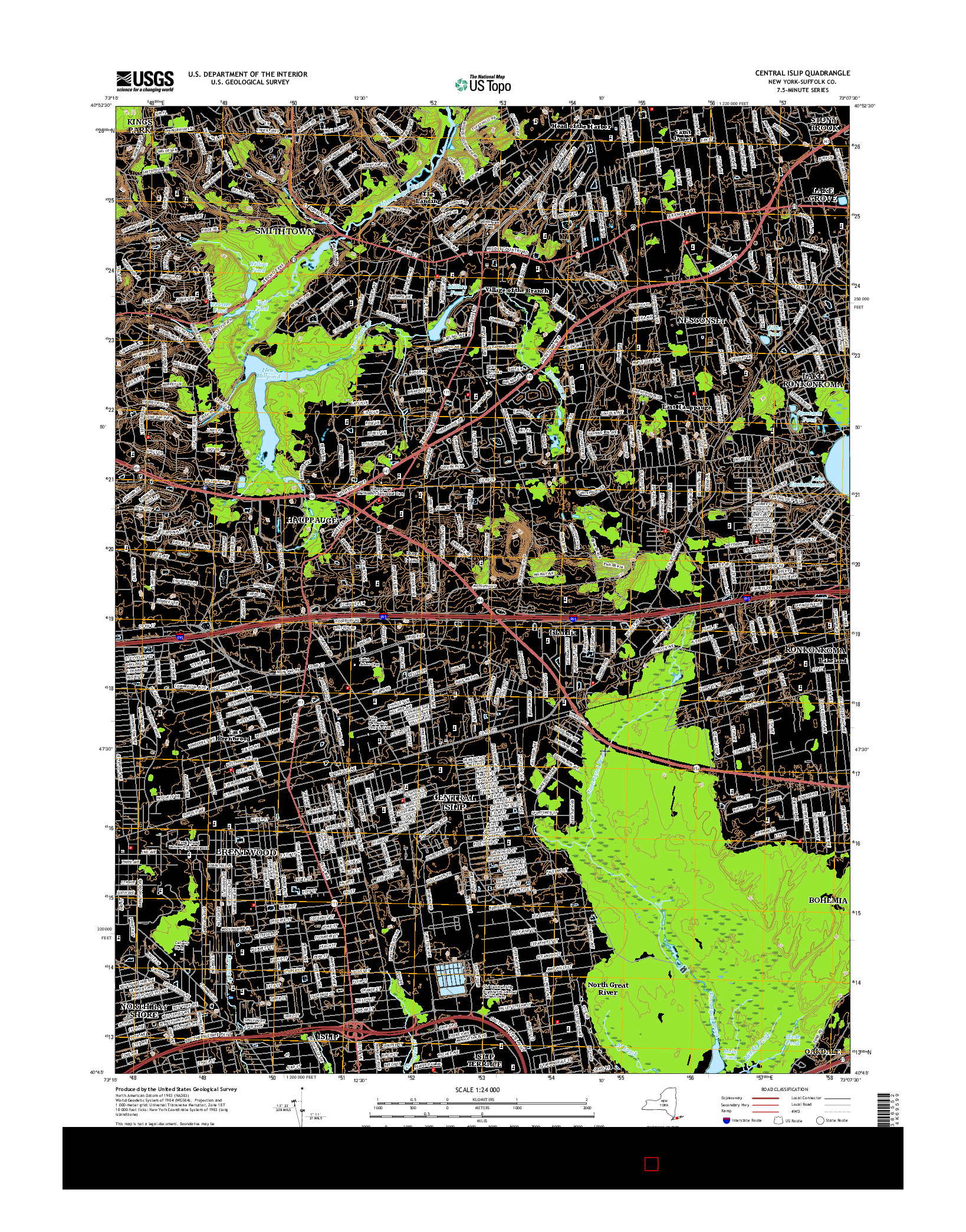 USGS US TOPO 7.5-MINUTE MAP FOR CENTRAL ISLIP, NY 2016