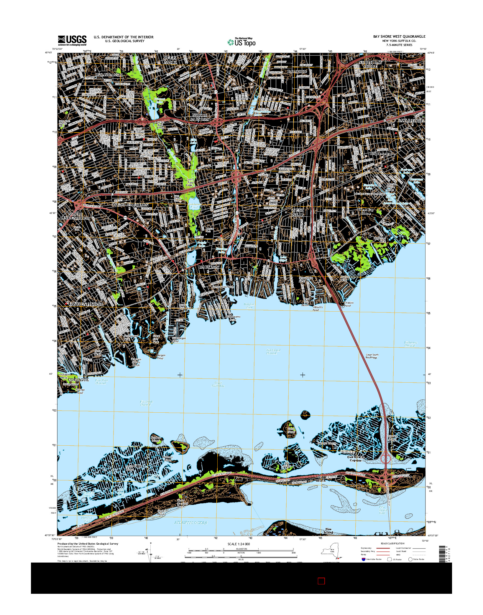 USGS US TOPO 7.5-MINUTE MAP FOR BAY SHORE WEST, NY 2016