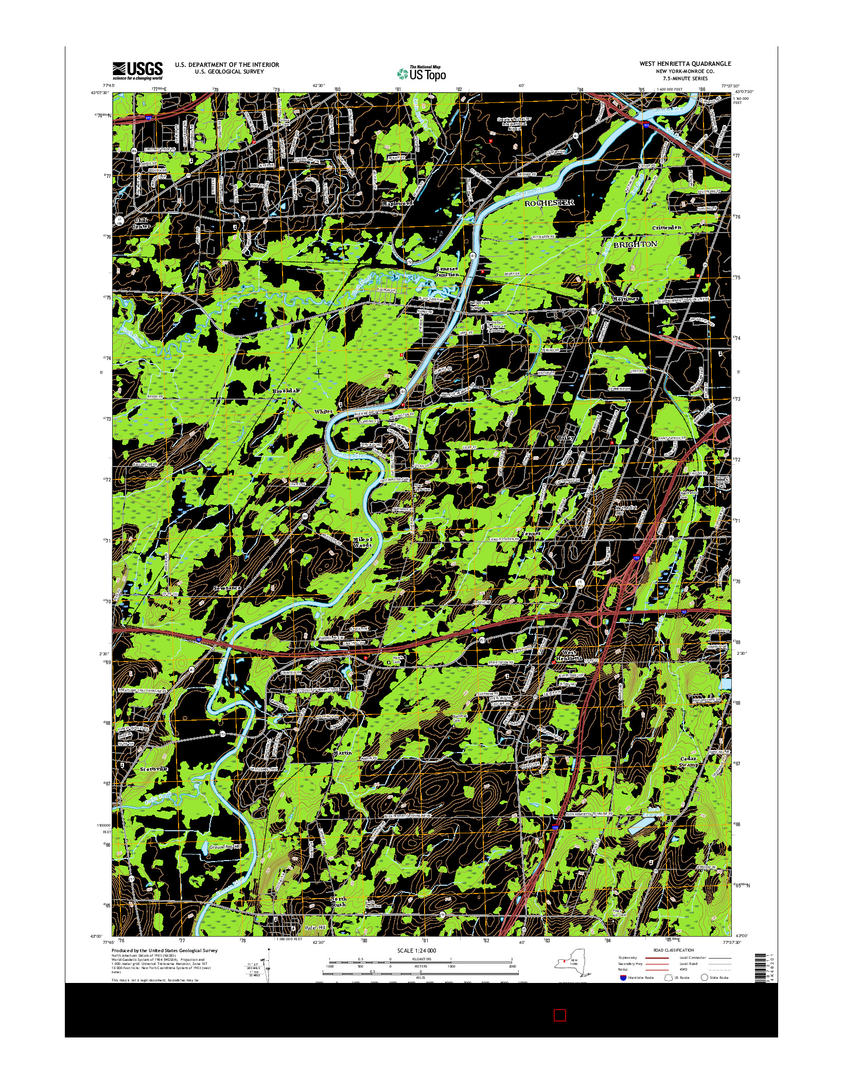 USGS US TOPO 7.5-MINUTE MAP FOR WEST HENRIETTA, NY 2016