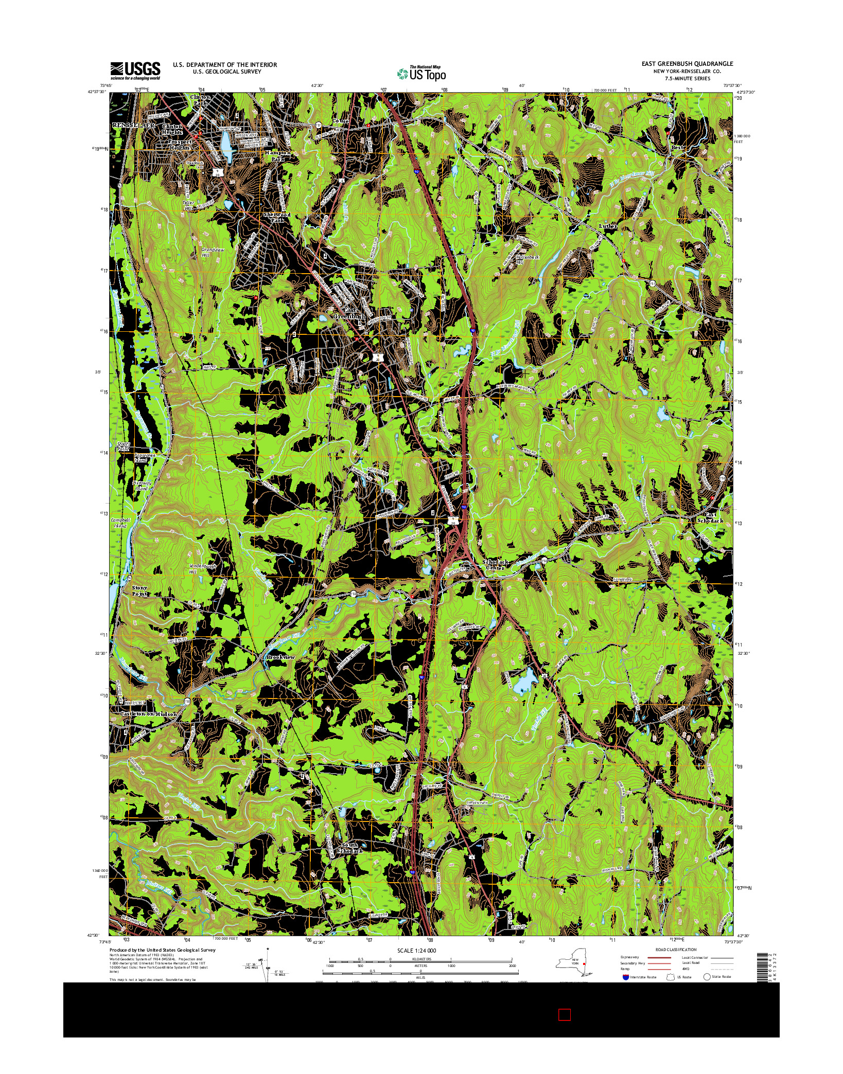 USGS US TOPO 7.5-MINUTE MAP FOR EAST GREENBUSH, NY 2016