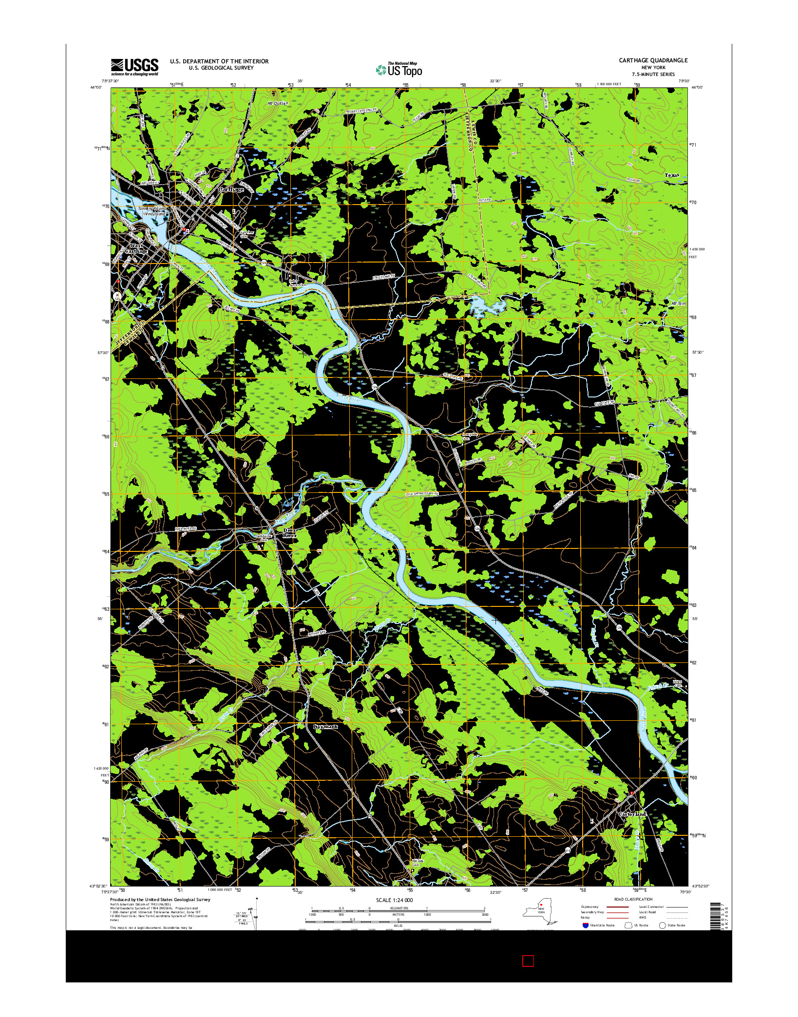 USGS US TOPO 7.5-MINUTE MAP FOR CARTHAGE, NY 2016