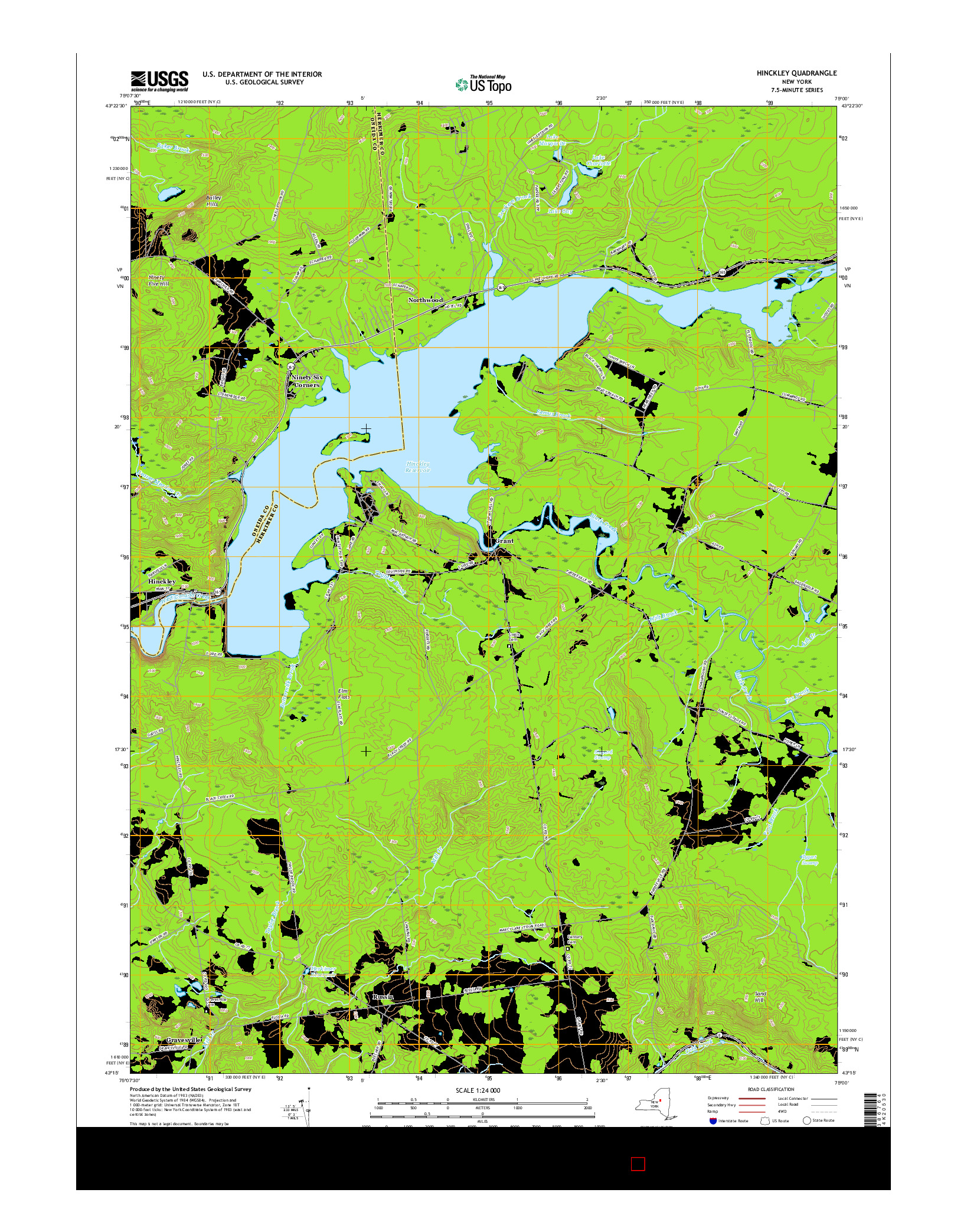 USGS US TOPO 7.5-MINUTE MAP FOR HINCKLEY, NY 2016