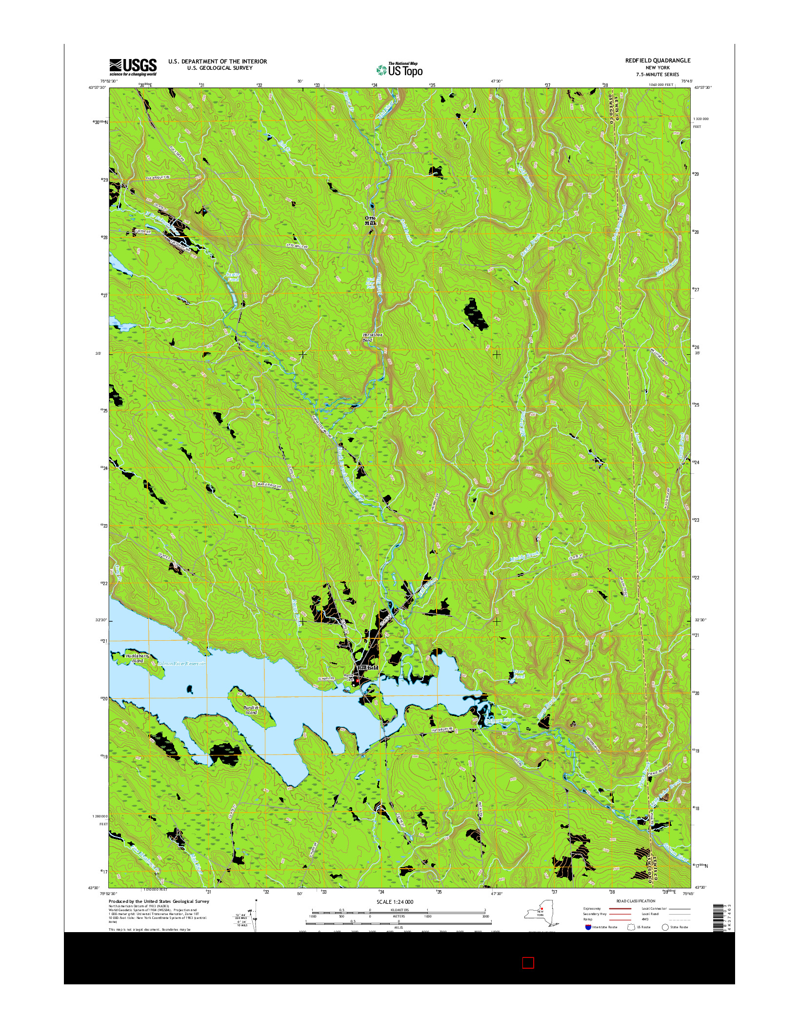 USGS US TOPO 7.5-MINUTE MAP FOR REDFIELD, NY 2016
