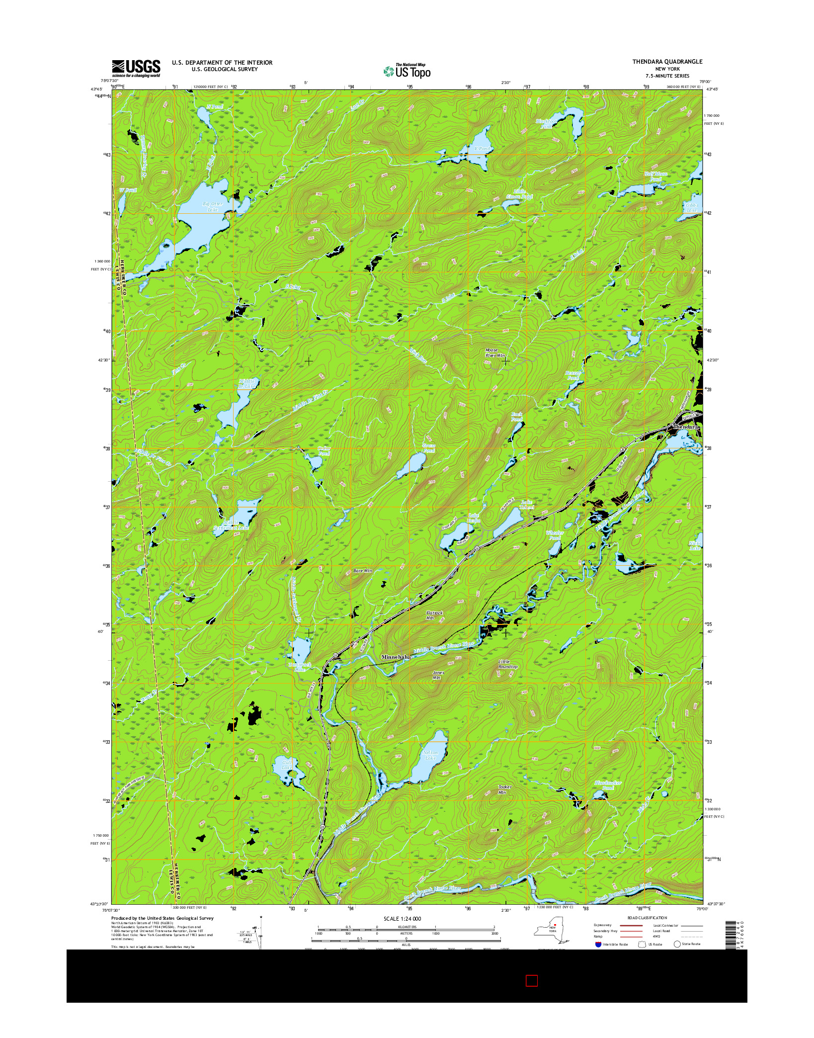 USGS US TOPO 7.5-MINUTE MAP FOR THENDARA, NY 2016