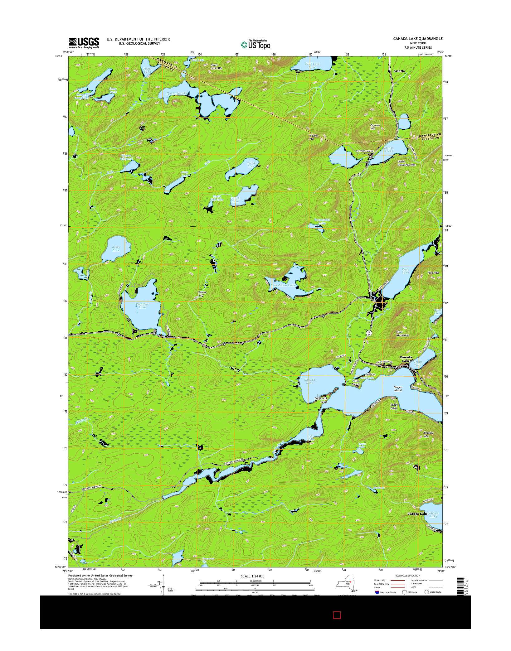 USGS US TOPO 7.5-MINUTE MAP FOR CANADA LAKE, NY 2016