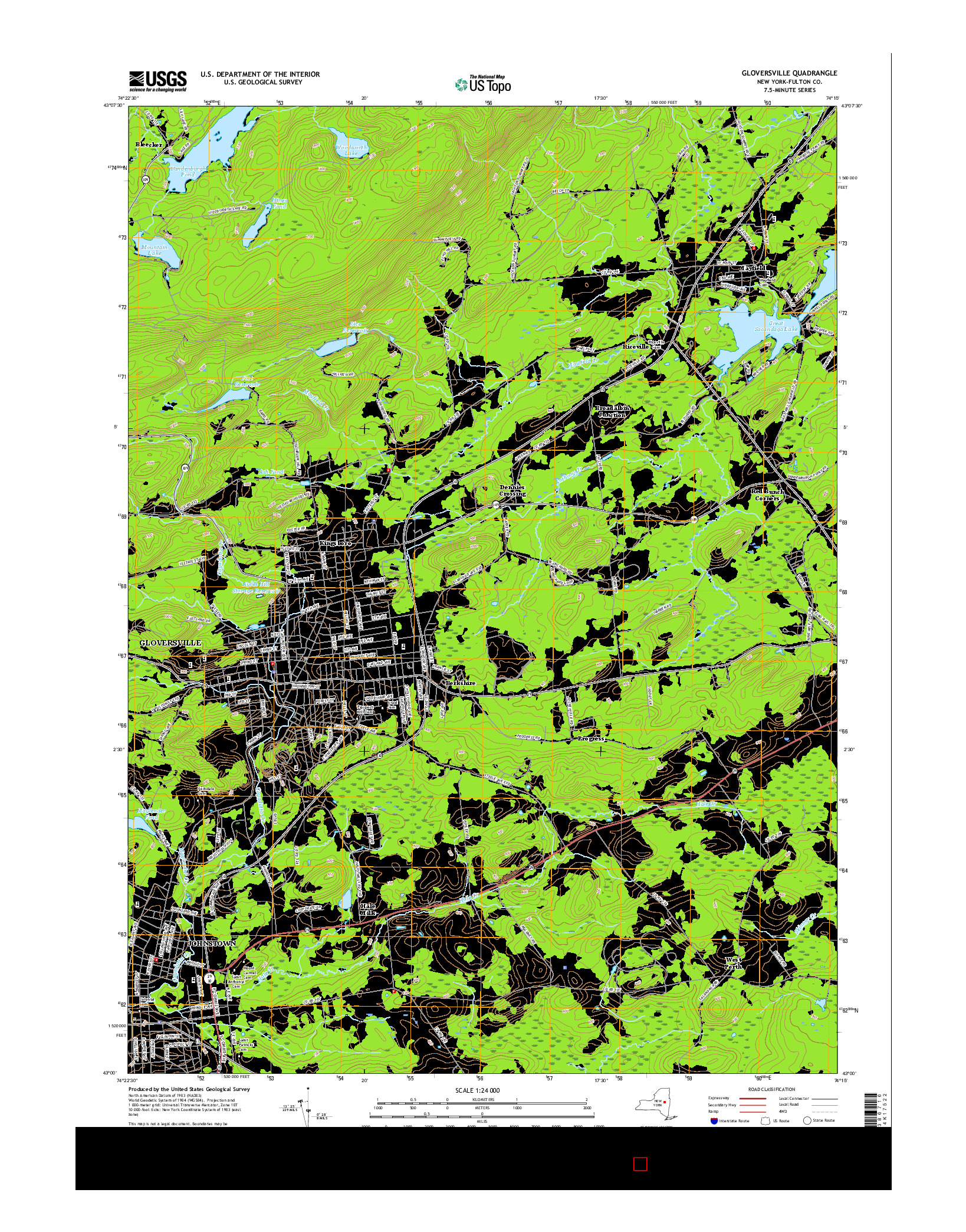 USGS US TOPO 7.5-MINUTE MAP FOR GLOVERSVILLE, NY 2016