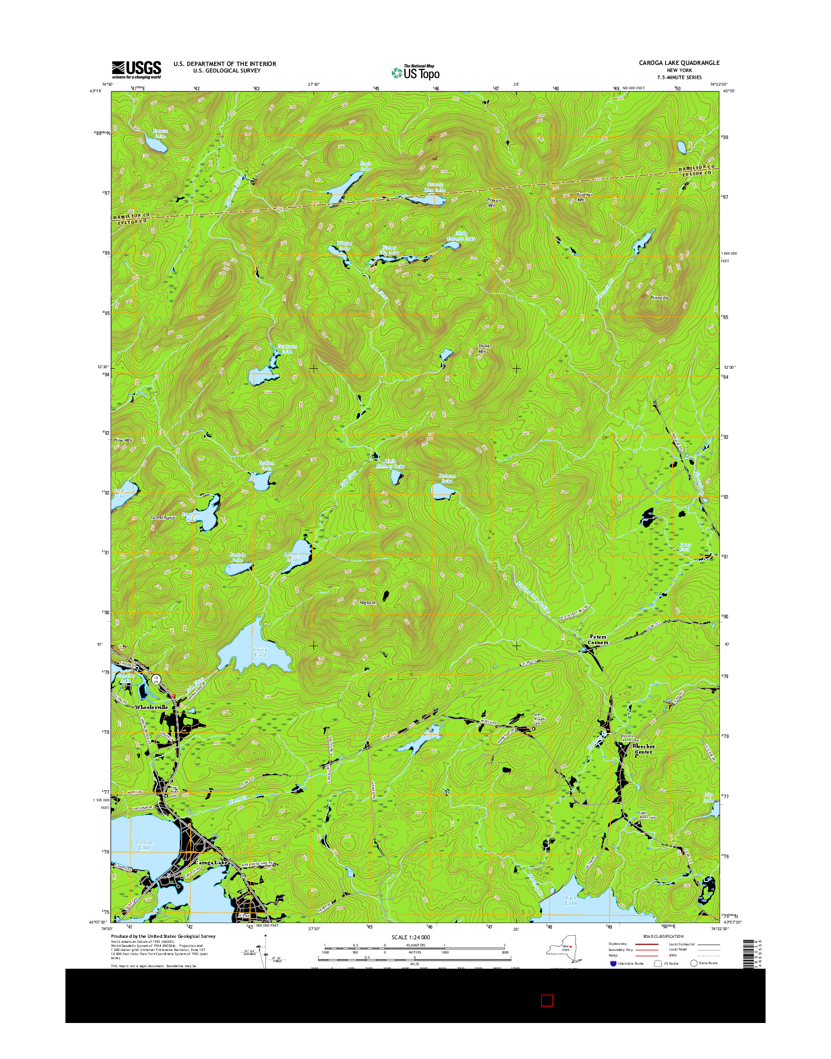 USGS US TOPO 7.5-MINUTE MAP FOR CAROGA LAKE, NY 2016