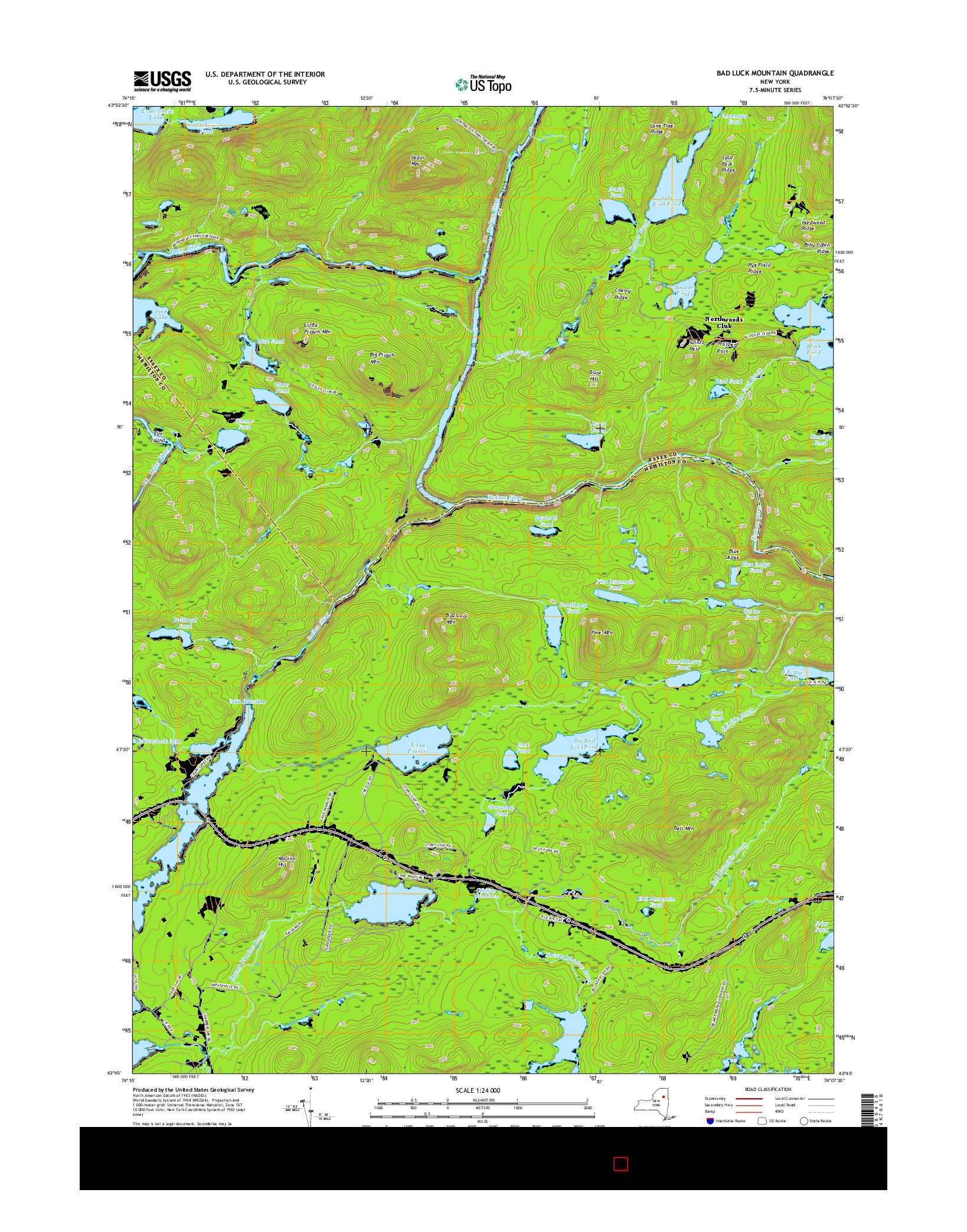 USGS US TOPO 7.5-MINUTE MAP FOR BAD LUCK MOUNTAIN, NY 2016