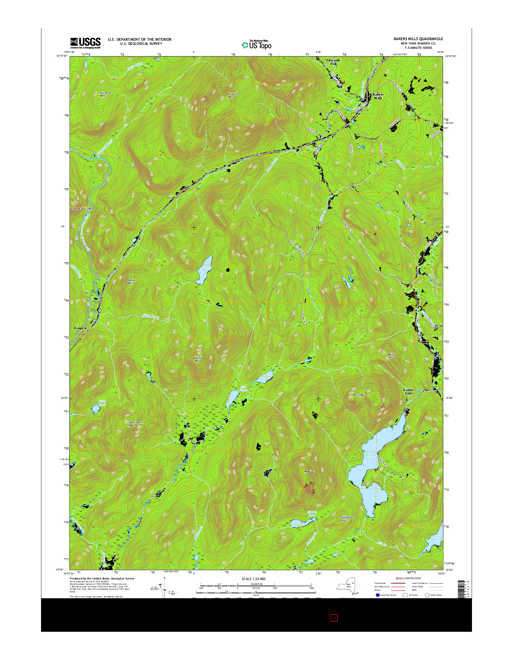 USGS US TOPO 7.5-MINUTE MAP FOR BAKERS MILLS, NY 2016