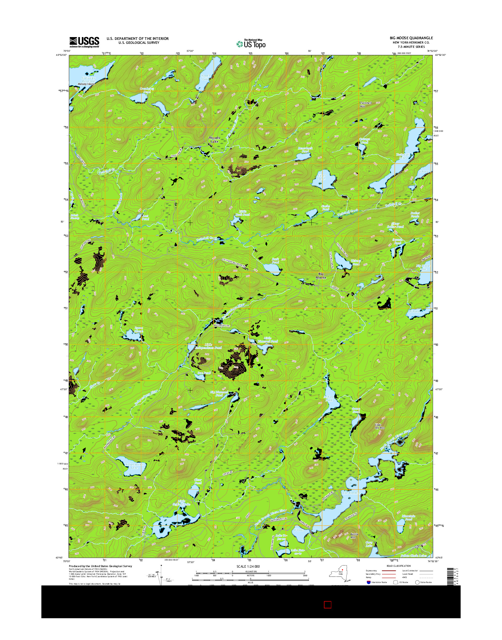 USGS US TOPO 7.5-MINUTE MAP FOR BIG MOOSE, NY 2016