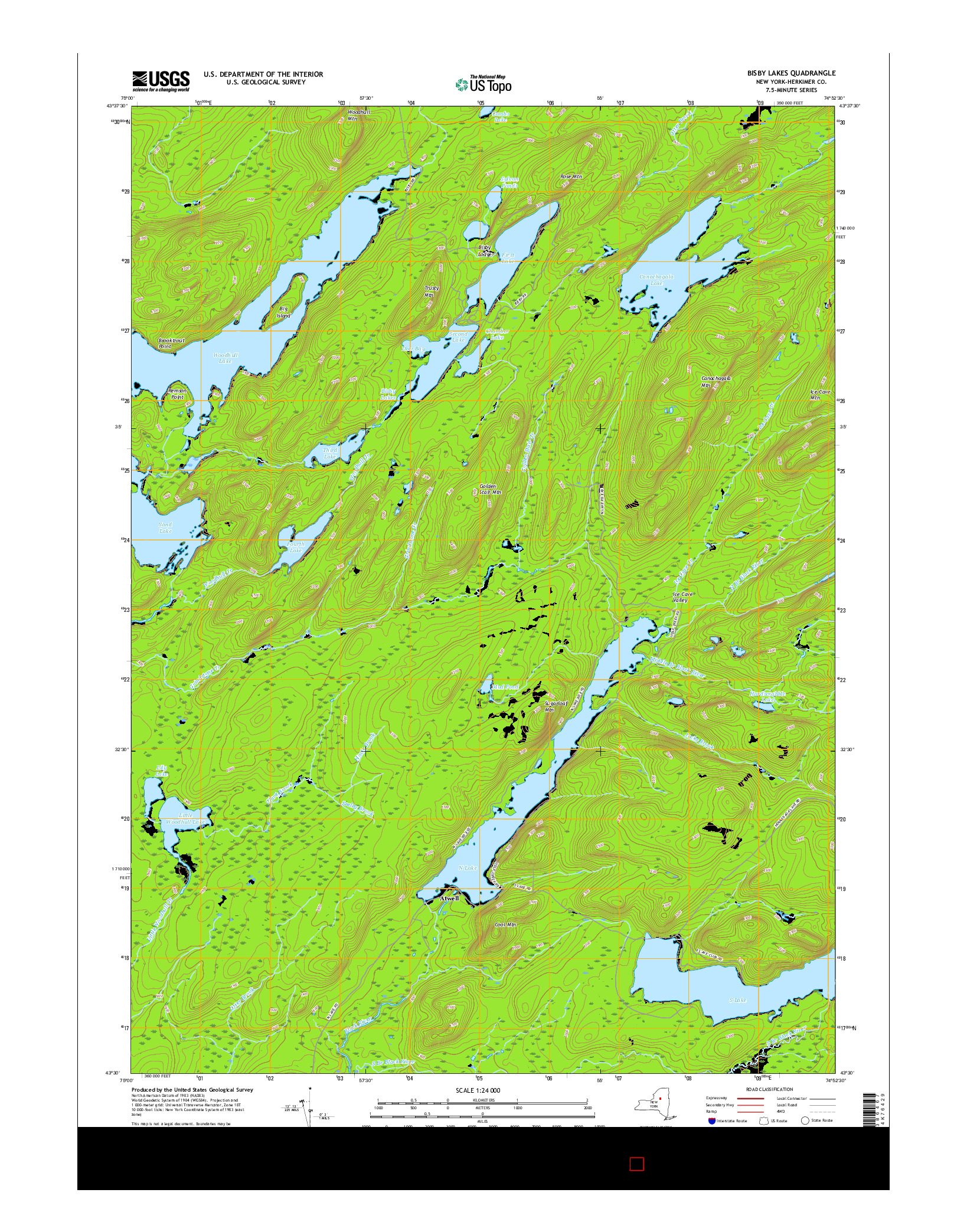 USGS US TOPO 7.5-MINUTE MAP FOR BISBY LAKES, NY 2016