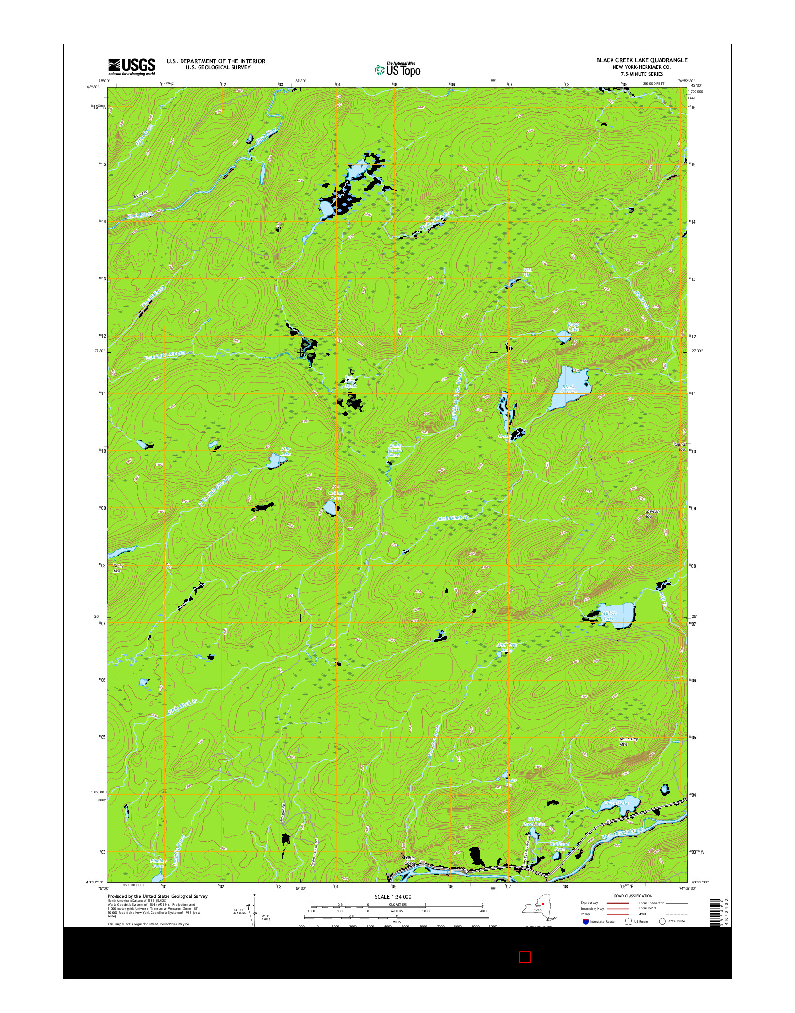 USGS US TOPO 7.5-MINUTE MAP FOR BLACK CREEK LAKE, NY 2016