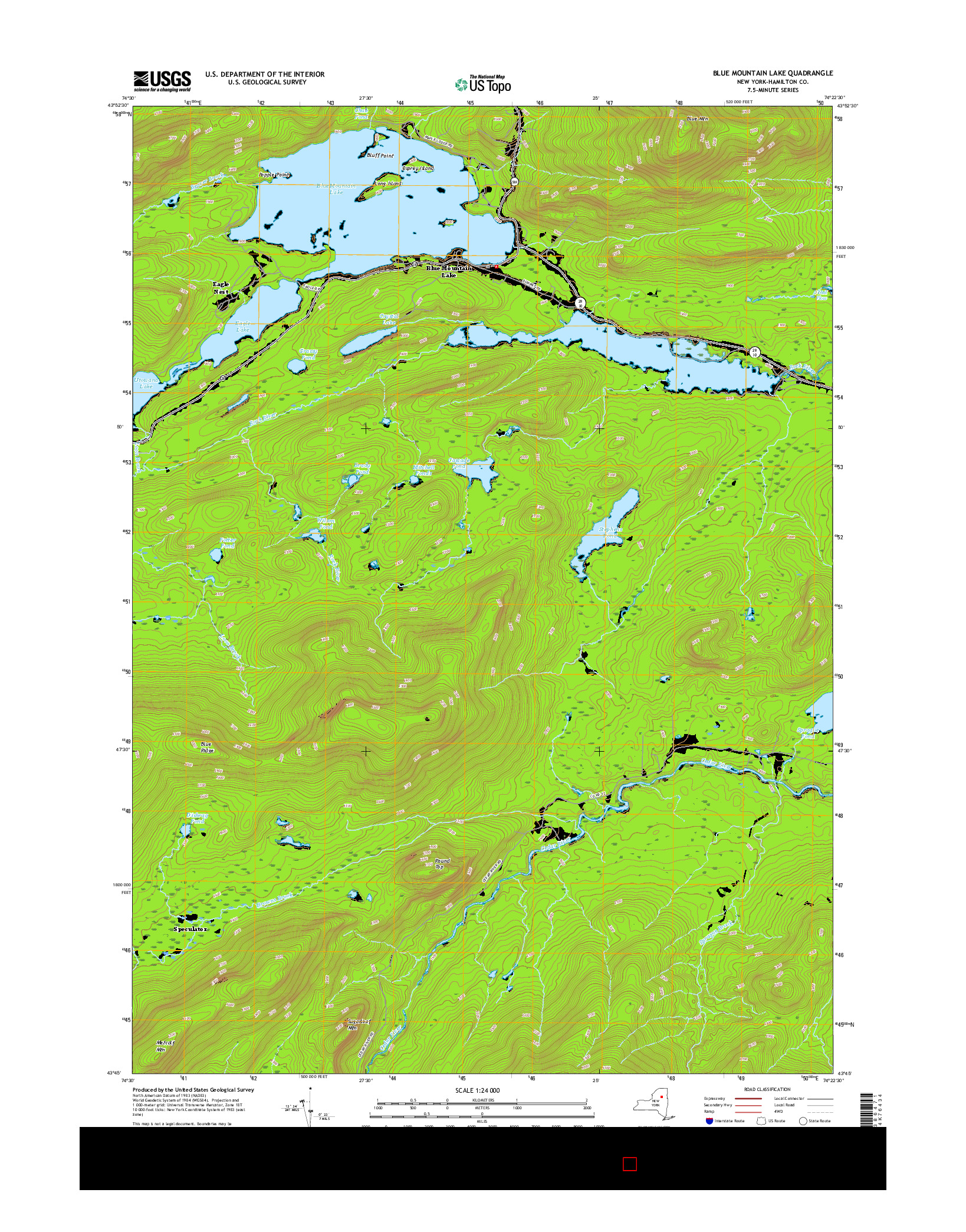 USGS US TOPO 7.5-MINUTE MAP FOR BLUE MOUNTAIN LAKE, NY 2016