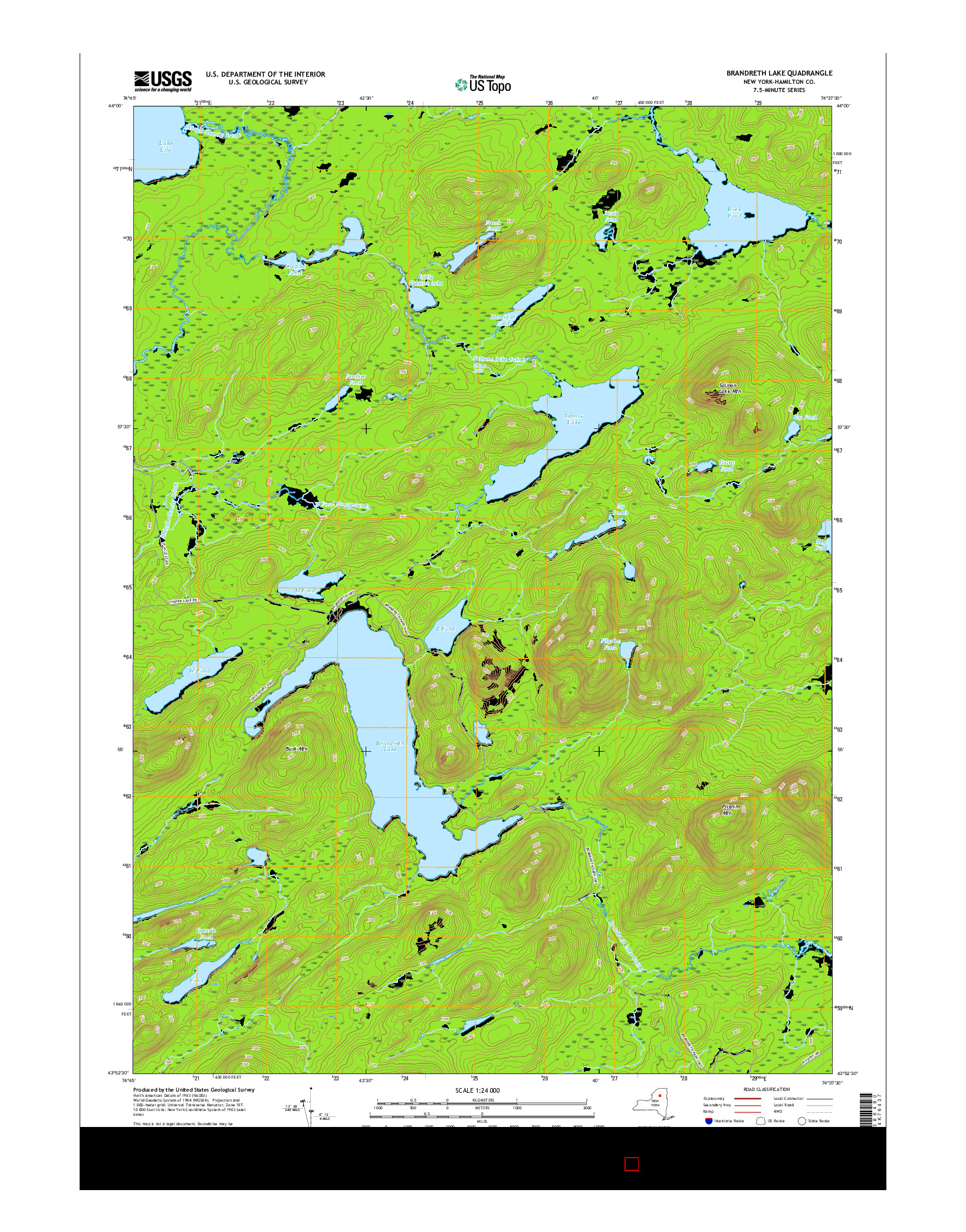 USGS US TOPO 7.5-MINUTE MAP FOR BRANDRETH LAKE, NY 2016
