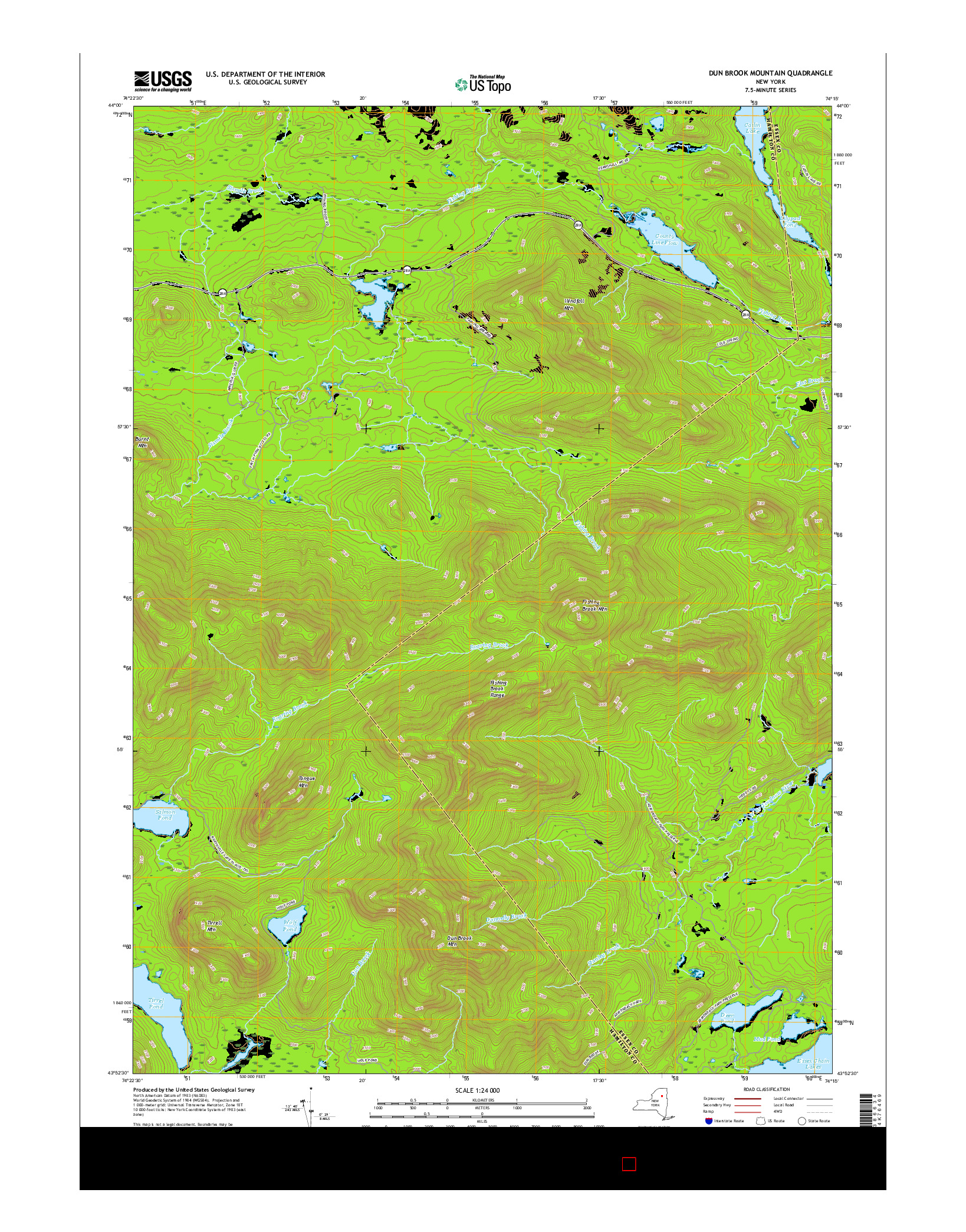 USGS US TOPO 7.5-MINUTE MAP FOR DUN BROOK MOUNTAIN, NY 2016