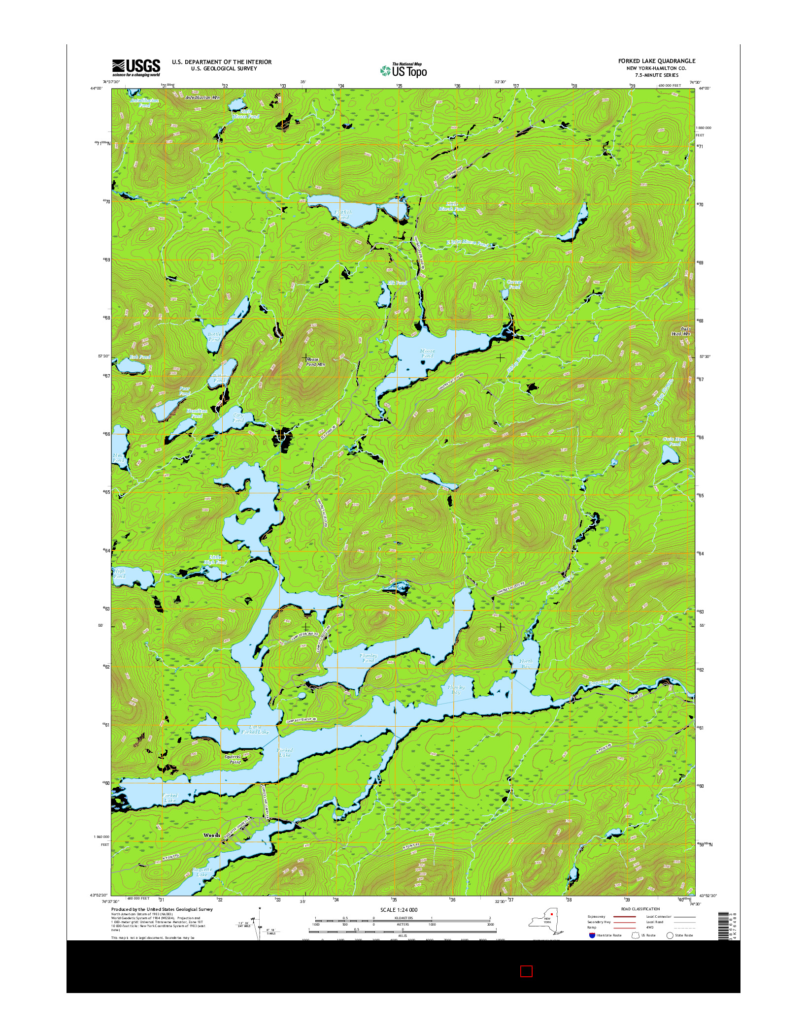 USGS US TOPO 7.5-MINUTE MAP FOR FORKED LAKE, NY 2016