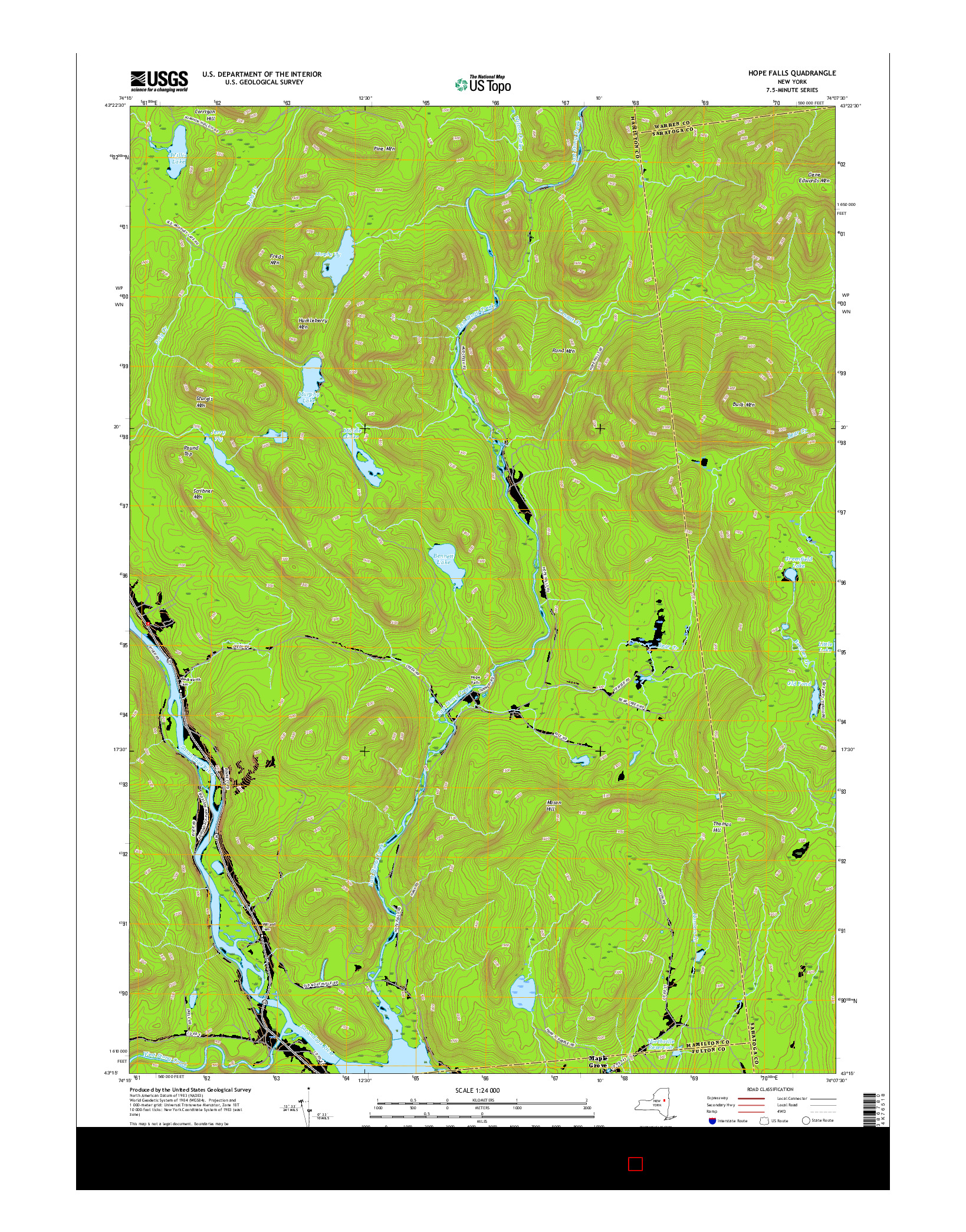 USGS US TOPO 7.5-MINUTE MAP FOR HOPE FALLS, NY 2016