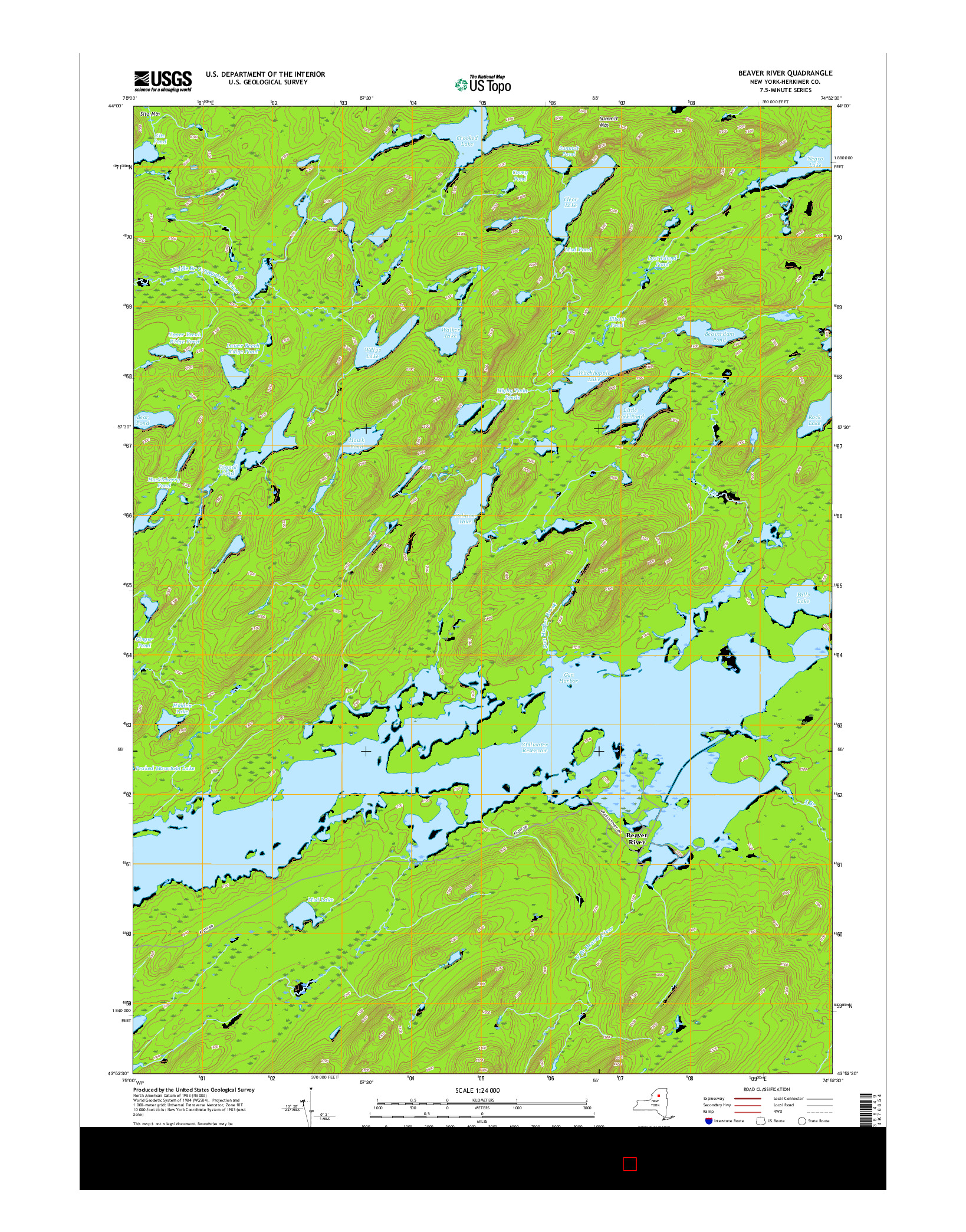USGS US TOPO 7.5-MINUTE MAP FOR BEAVER RIVER, NY 2016
