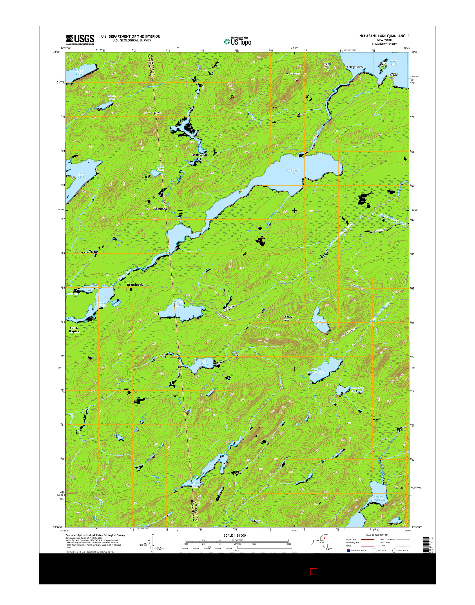 USGS US TOPO 7.5-MINUTE MAP FOR NEHASANE LAKE, NY 2016