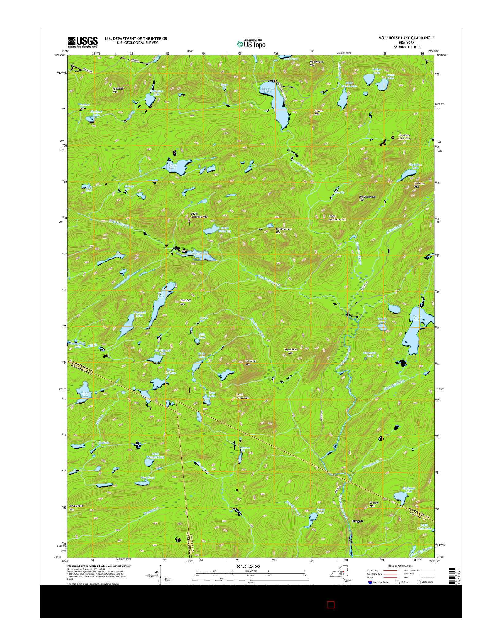 USGS US TOPO 7.5-MINUTE MAP FOR MOREHOUSE LAKE, NY 2016