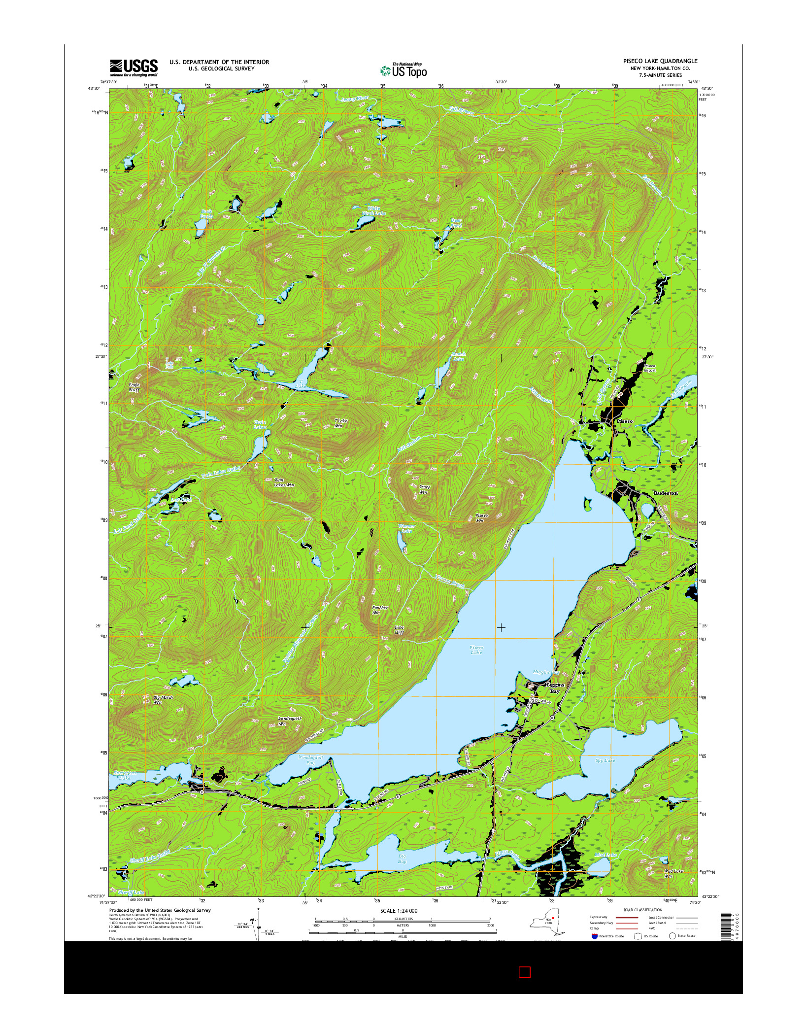 USGS US TOPO 7.5-MINUTE MAP FOR PISECO LAKE, NY 2016