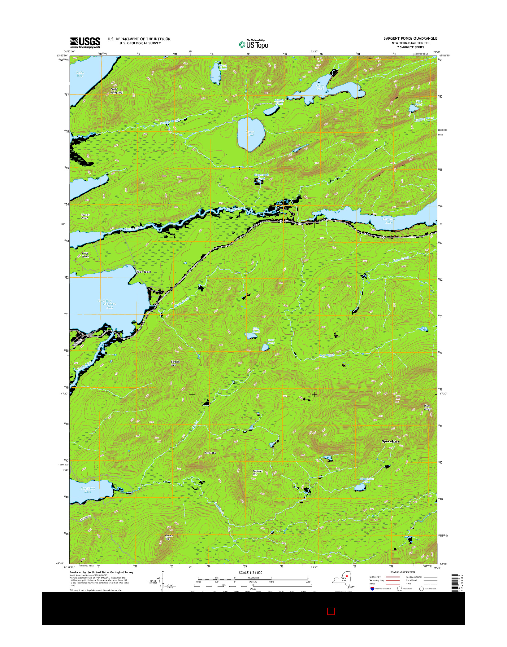 USGS US TOPO 7.5-MINUTE MAP FOR SARGENT PONDS, NY 2016