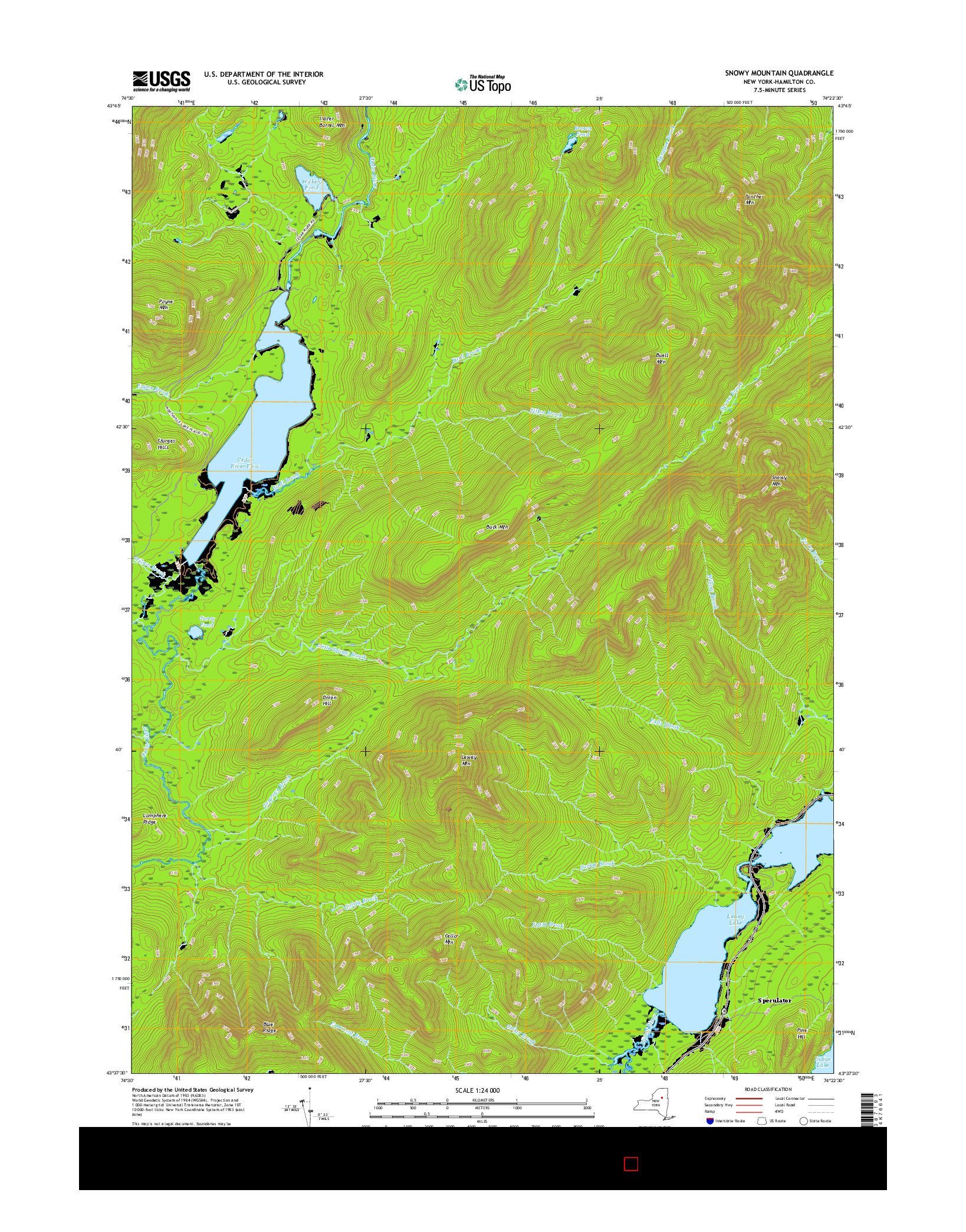 USGS US TOPO 7.5-MINUTE MAP FOR SNOWY MOUNTAIN, NY 2016
