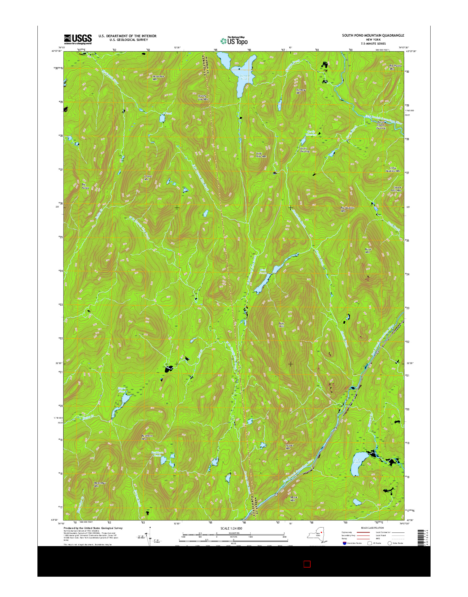 USGS US TOPO 7.5-MINUTE MAP FOR SOUTH POND MOUNTAIN, NY 2016