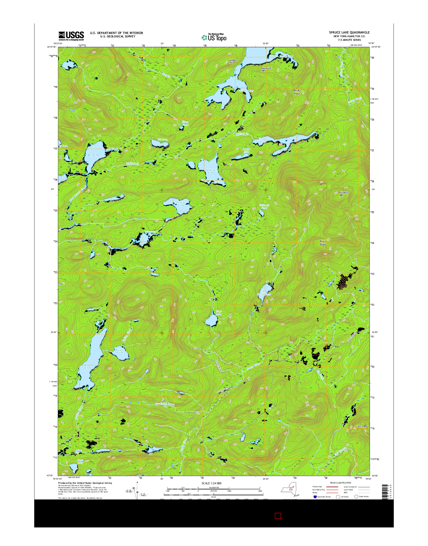 USGS US TOPO 7.5-MINUTE MAP FOR SPRUCE LAKE, NY 2016