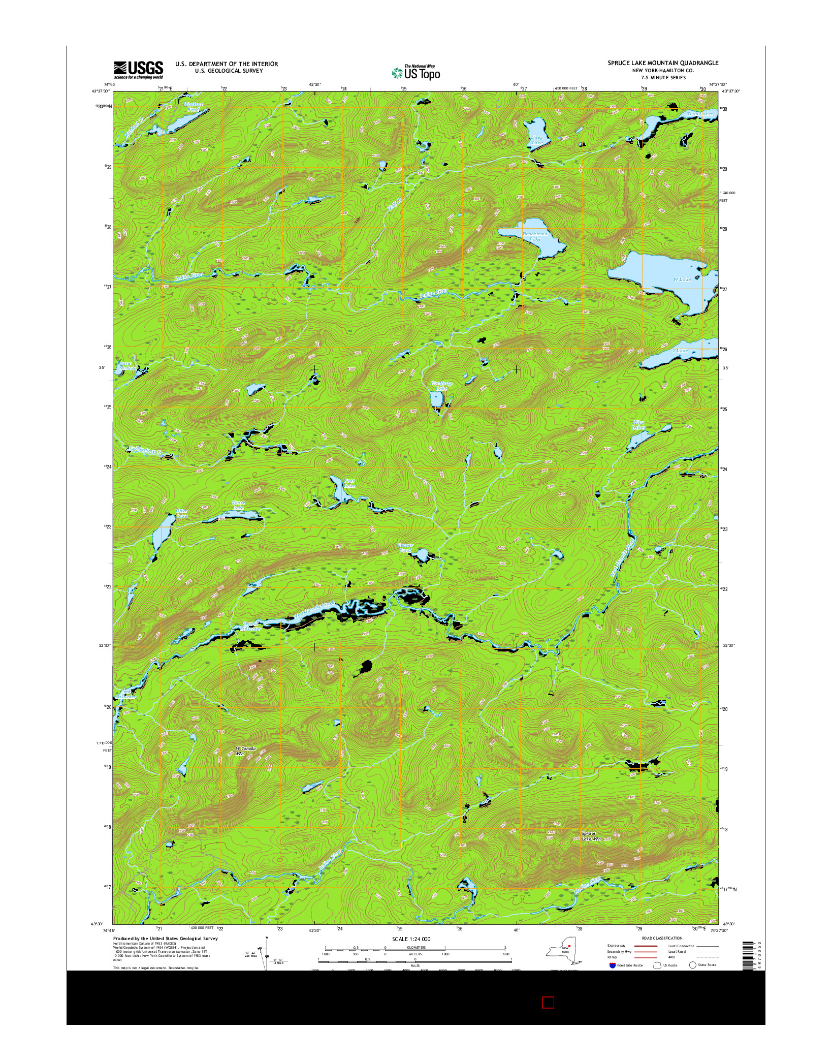 USGS US TOPO 7.5-MINUTE MAP FOR SPRUCE LAKE MOUNTAIN, NY 2016